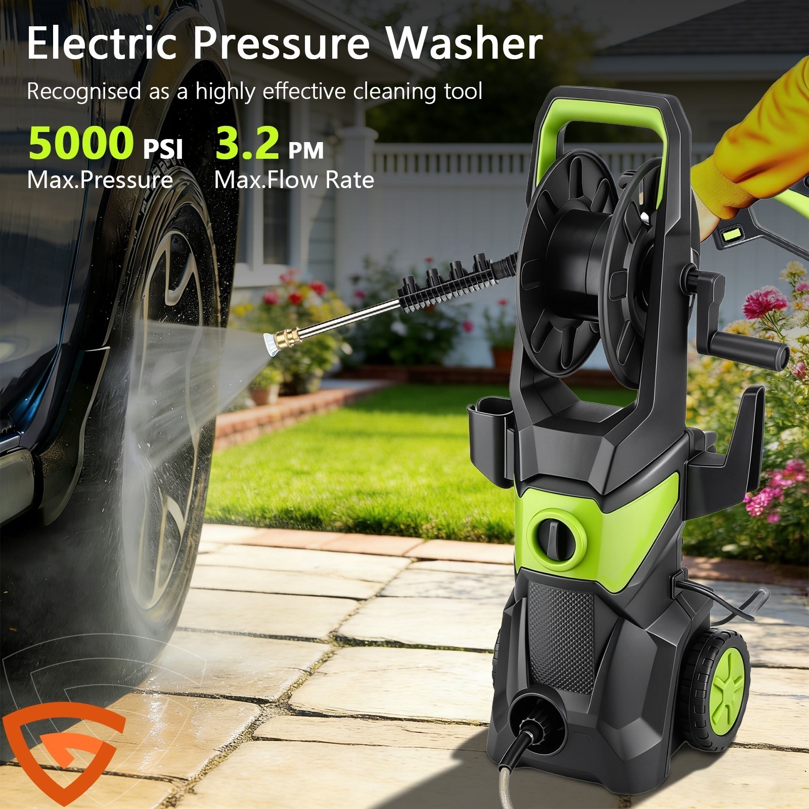 Electric Pressure Washer 5000PSI Max 52.5 FT Hose 3.2 GPM Power Washer Cleaning