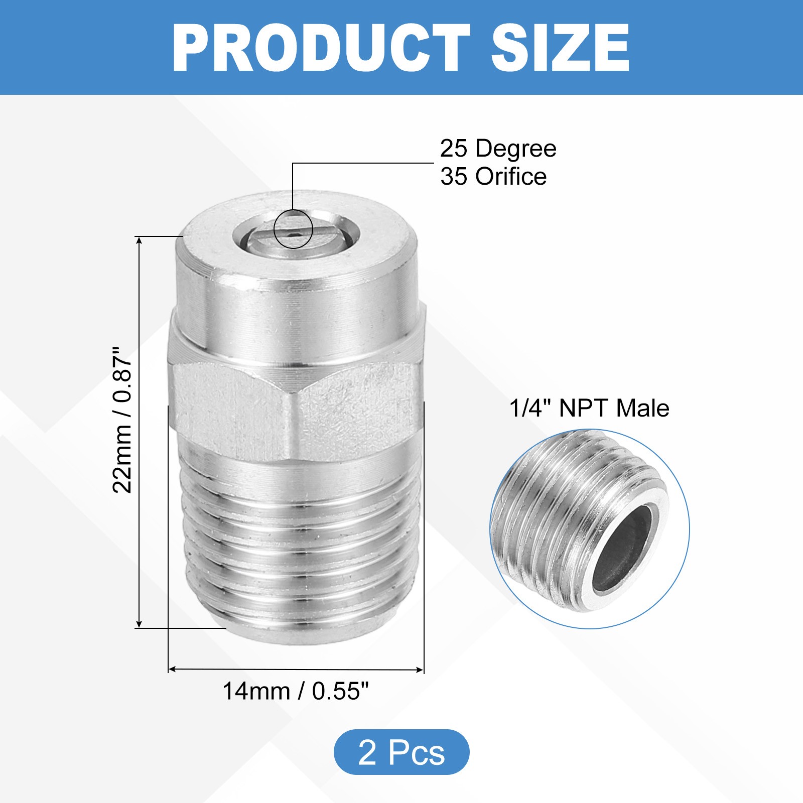 Surface Cleaners Tips Thread Nozzle 1/4 Inch NPT Male 035 Orifice 25 Degree