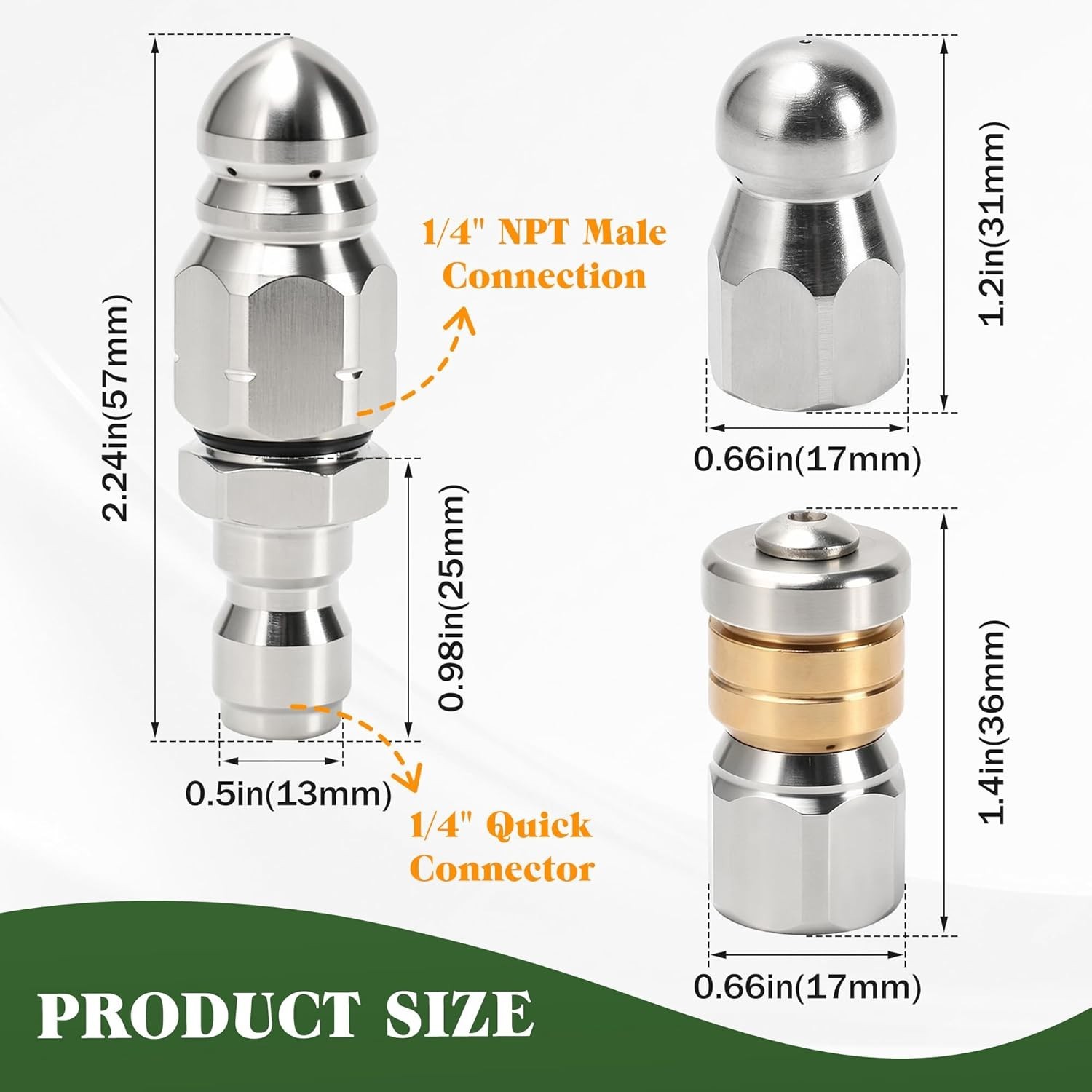 Sewer Jetter Nozzle Kit, 3-Pack, 1/4” Quick Connect, 5000 PSI