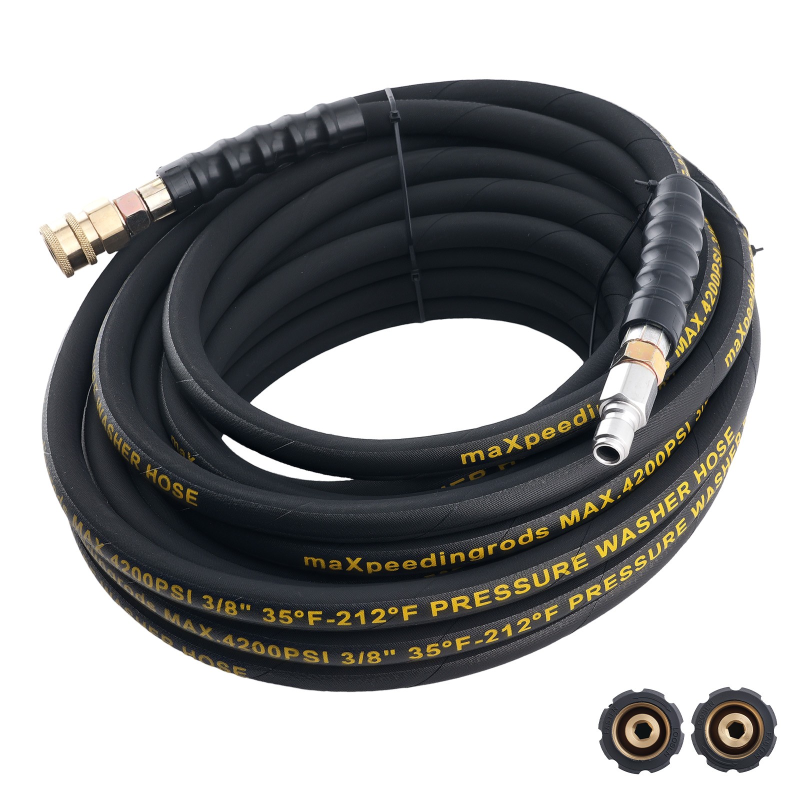 50 Ft 3/8″ Pressure Washer Hose 4200PSI Steel Wire Braid + M22 to 3/8″ Coupler