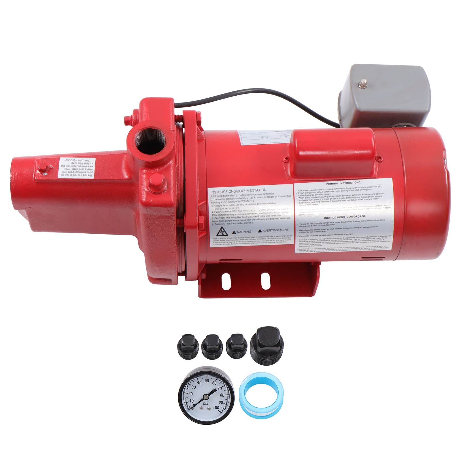Cast Iron Shallow Well Jet Pump 1 HP 23 GPM Dual Voltage 115/230 Volt Red 602208