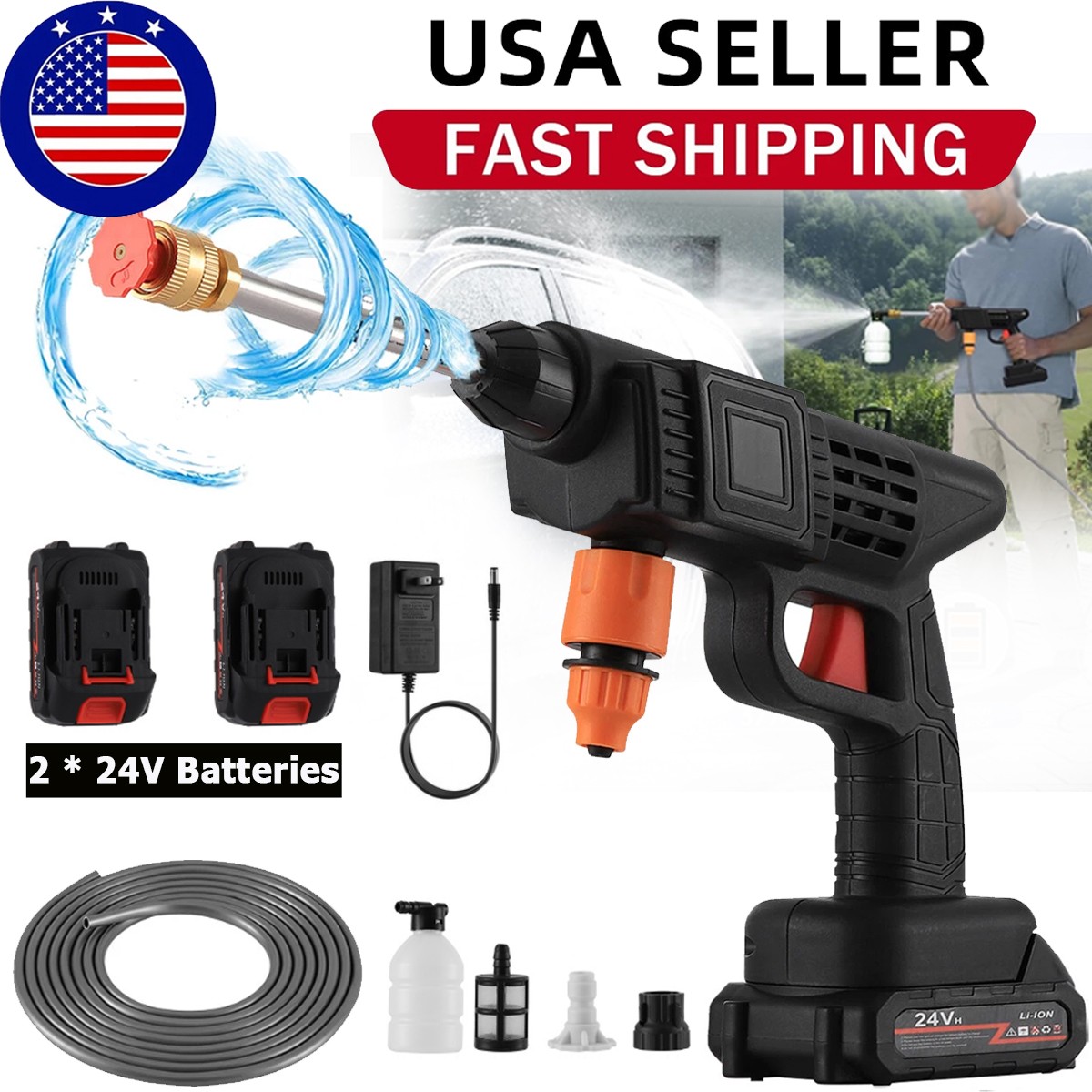 Cordless Electric High Pressure Water Spray Car Gun Portable Washer Cleaner Tool