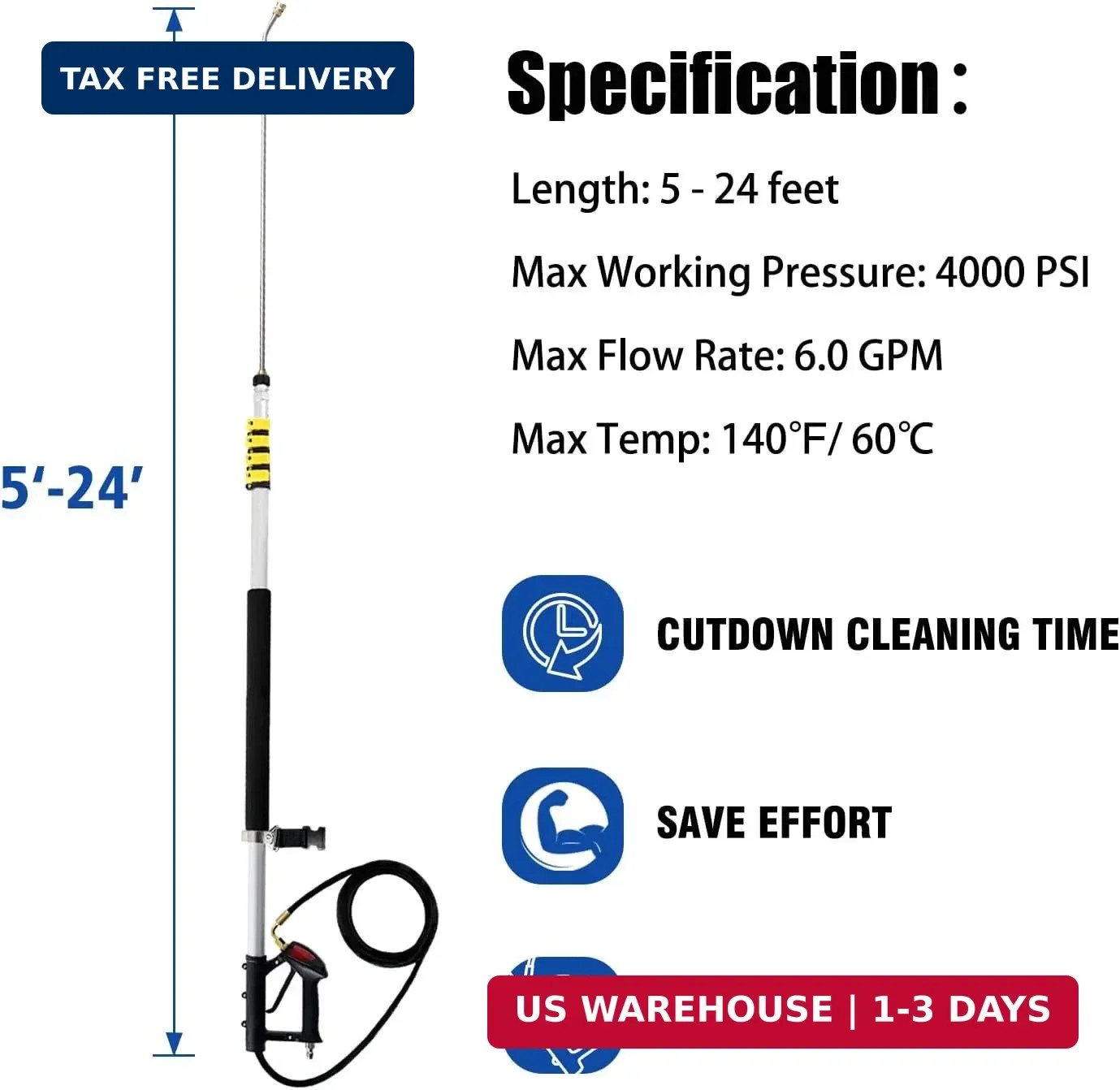 24FT Telescoping Pressure Washer Extension Wand with Brush Head,Power Washer Ext