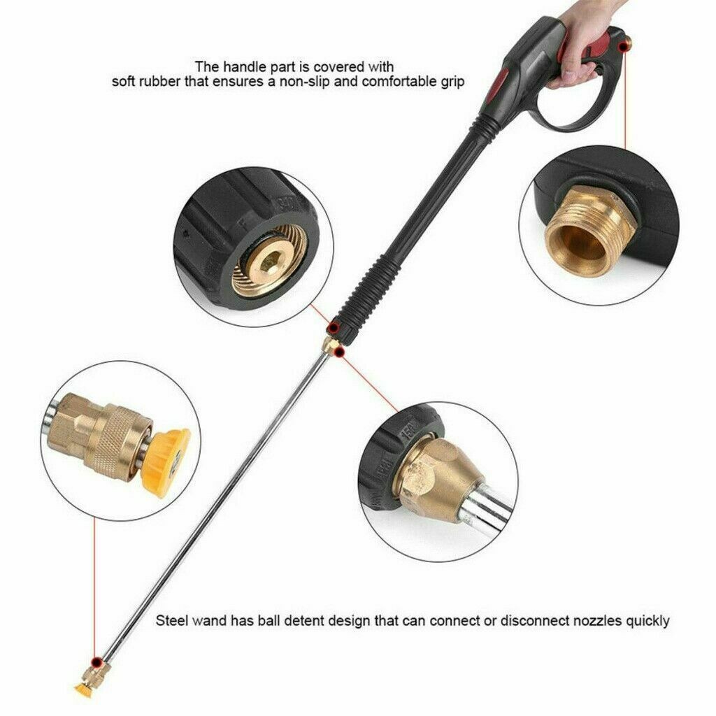 4000PSI High Pressure Power Washer Spray Gun Wand Lance 5 1/4″ Quick Nozzle Kit