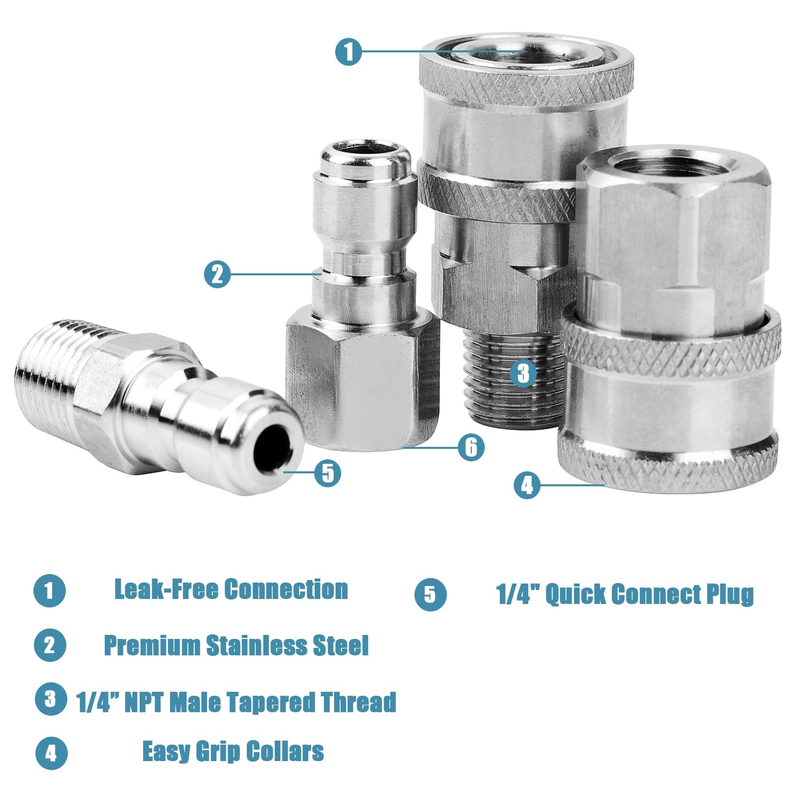 2 Set 1/4″ NPT Pressure Washer Quick Connect Coupler Stainless Steel Adapter Kit