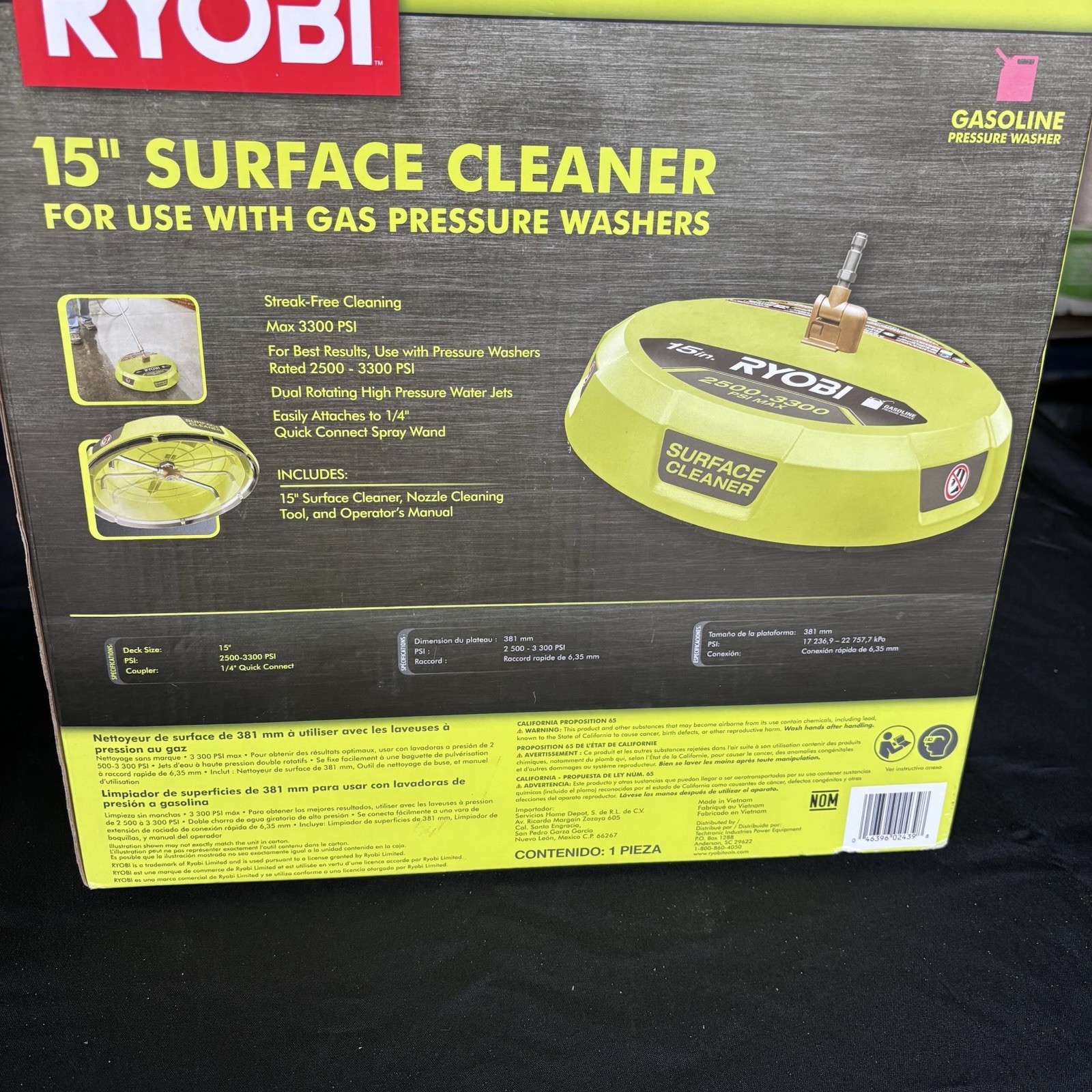 Ryobi RY31SC01 15 in. 3300 PSI Surface Cleaner for Gas Pressure Washer