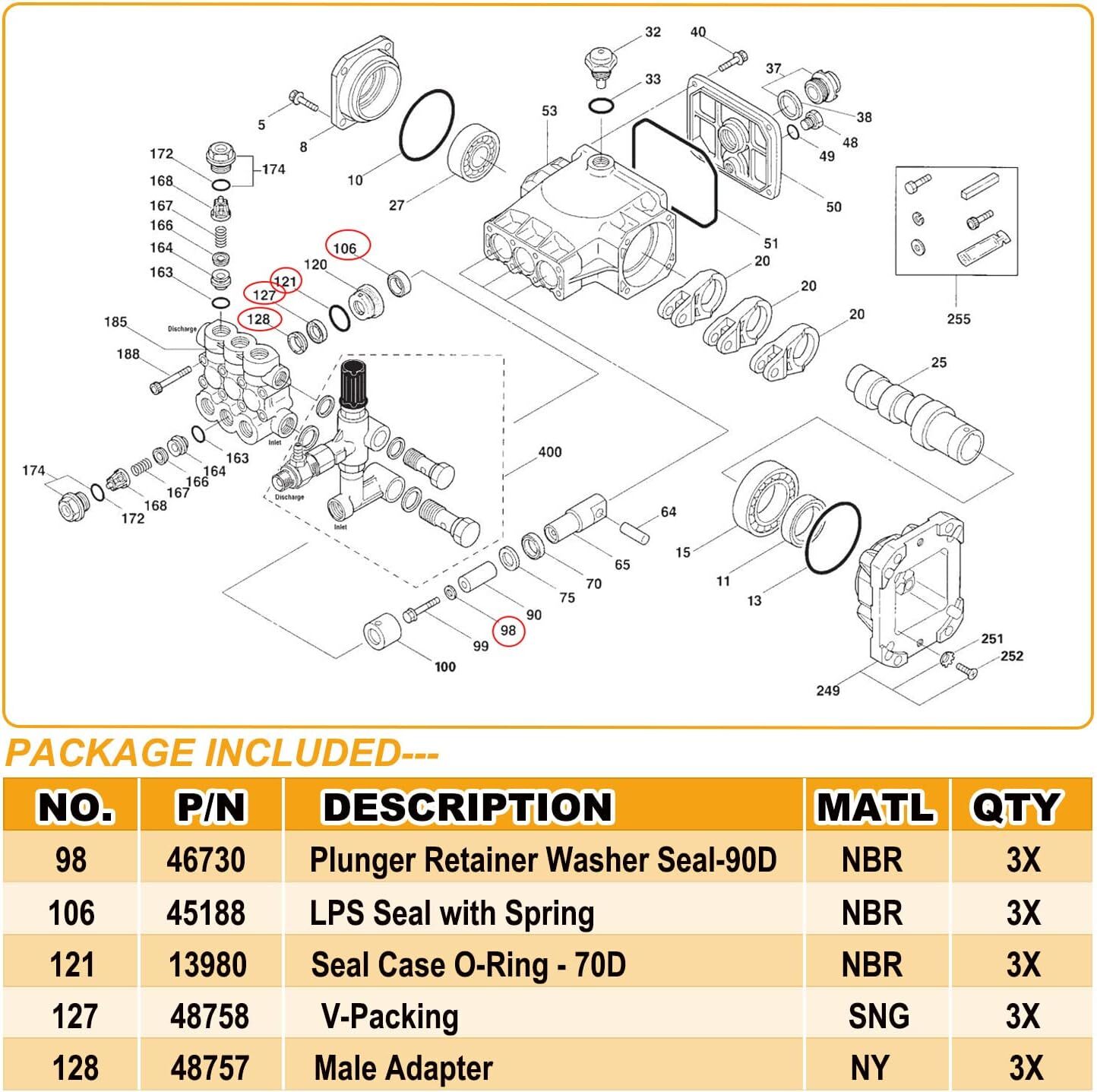 34262 Seal Kit for Cat Pump 66DX 6DX Pressure Washer Pump for 6DX35G1I, 6DX40G1I