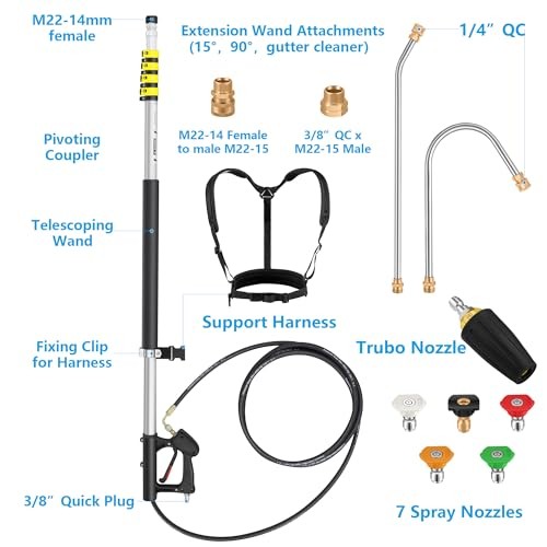 24 FT Telescoping Pressure Washer Wand Extension, Aluminum Power 24FT-LSE