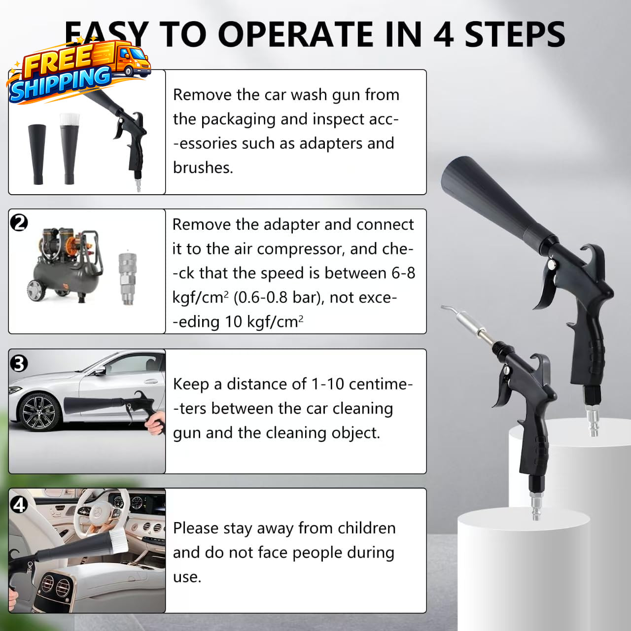 Tornado Detailing Car Cleaning Gun with Metal Nozzle Interior Drying Air Gun