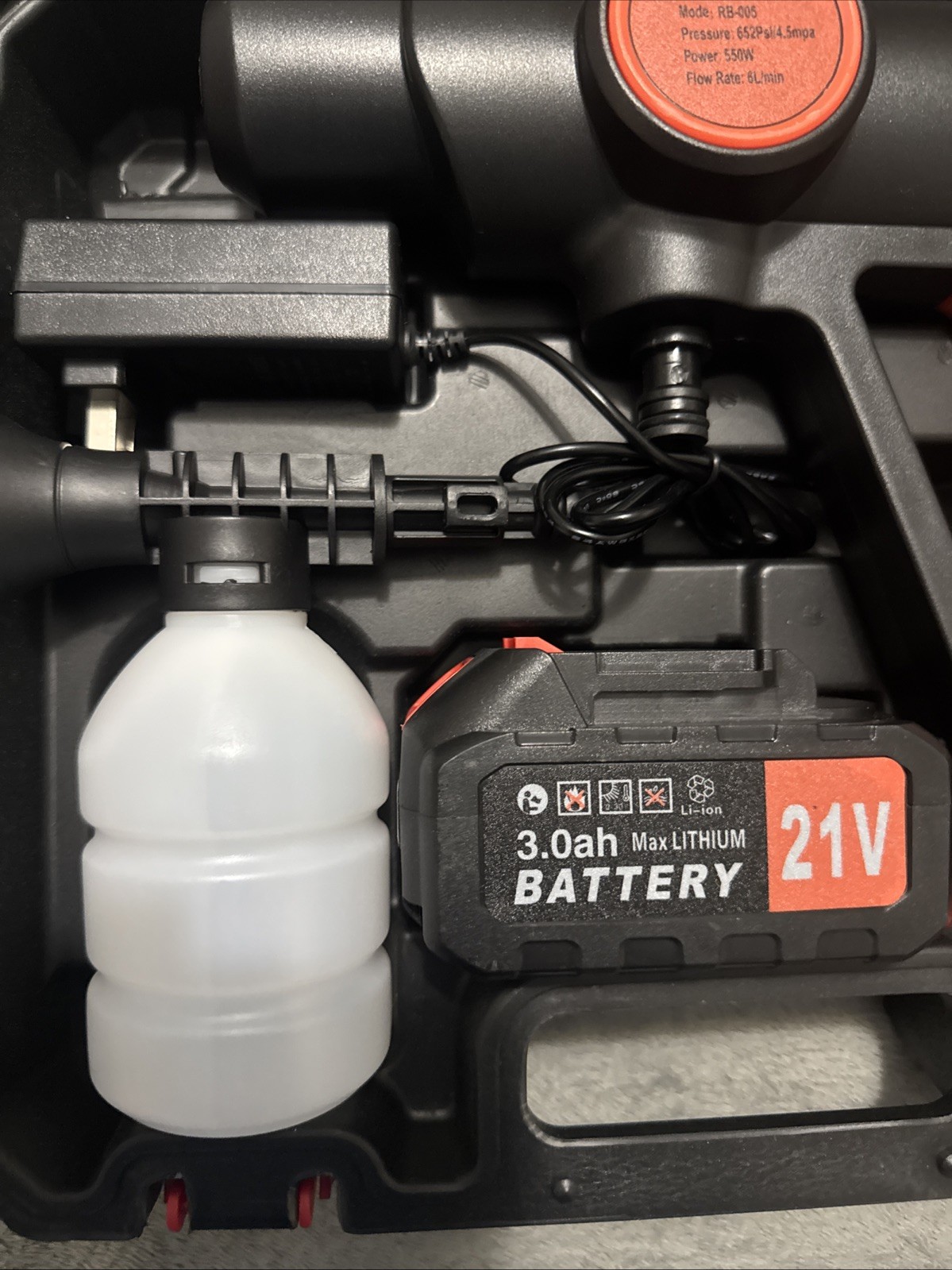 Cordless Pressure Washer Gun 21V 3.0ah RB-005 652Psi/4.5mpa (1 Battery).