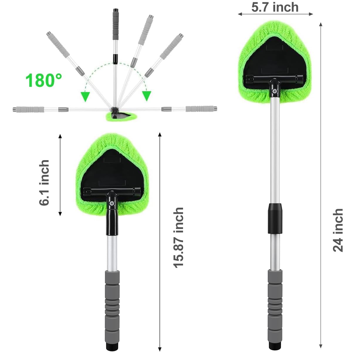 24-Inch Windshield Cleaner Tool with Extendable Handle & Microfiber Pads
