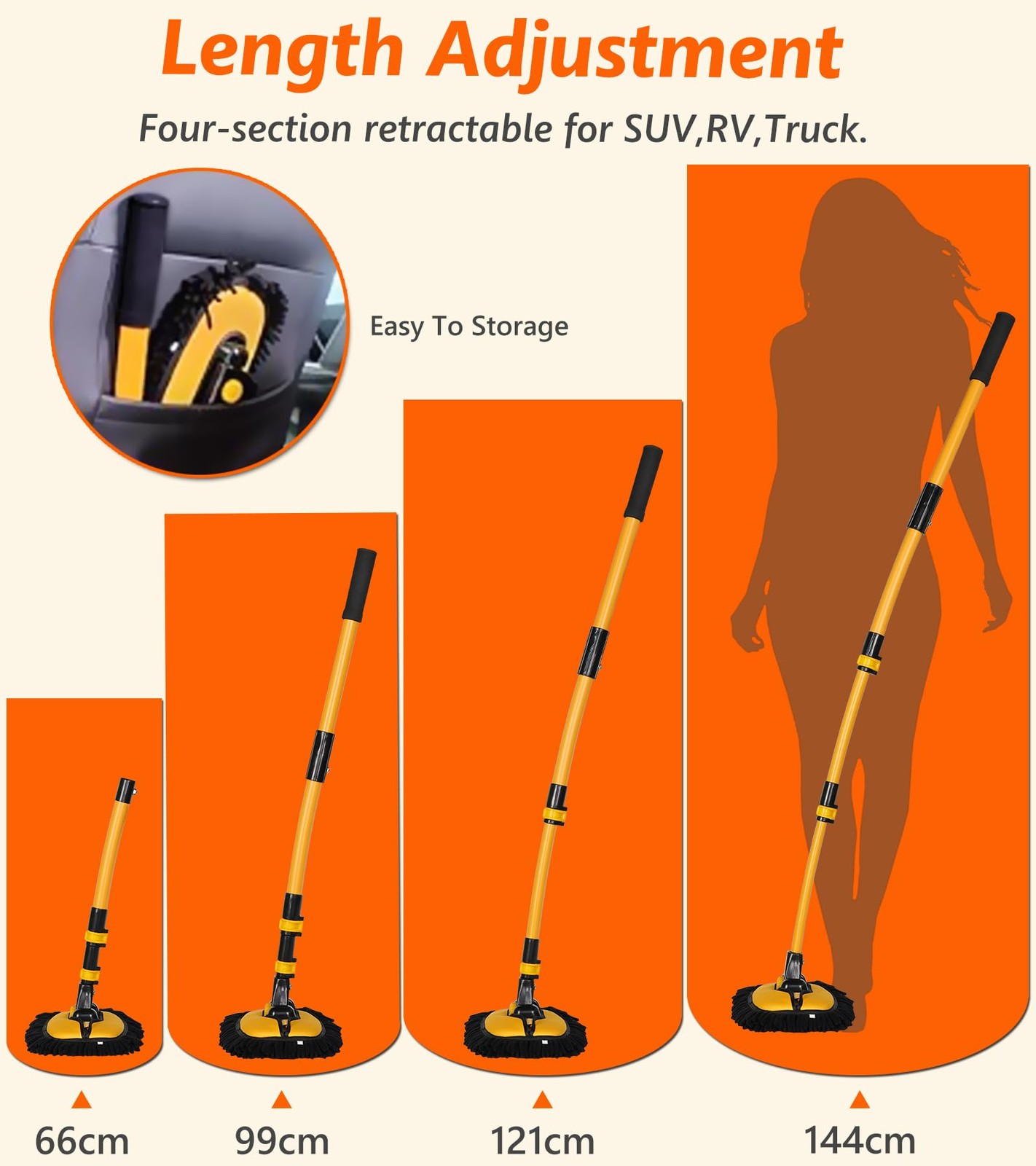 EVERRUSH 56.7″ Car Wash Brush Mop Kit Microfiber 56.7 inches, Yellow & Black