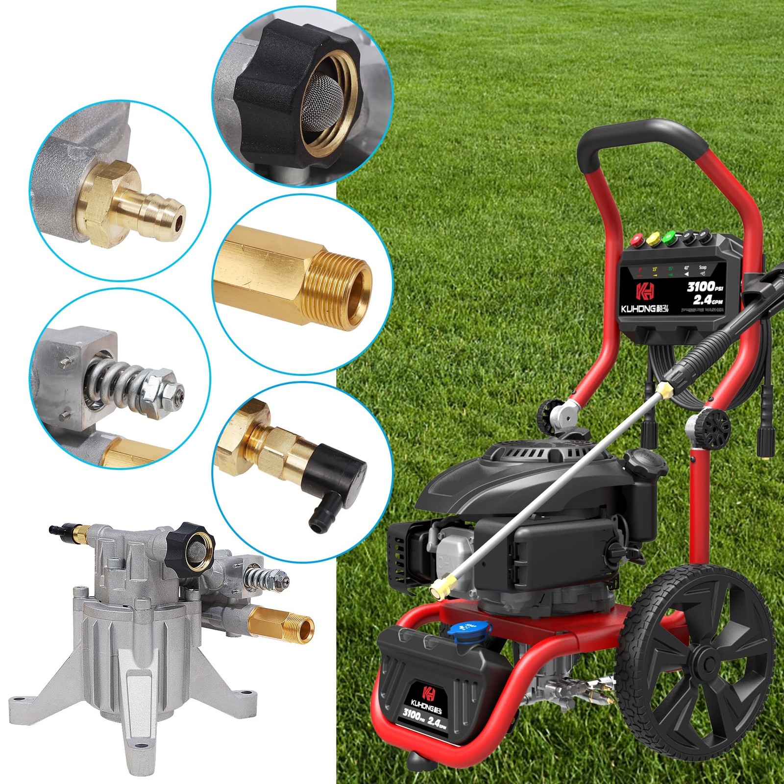 Pressure Washer Pump Vertical Shaft 7/8 Inch 3400 PSI 2.5 GPM Gas Powered Replac