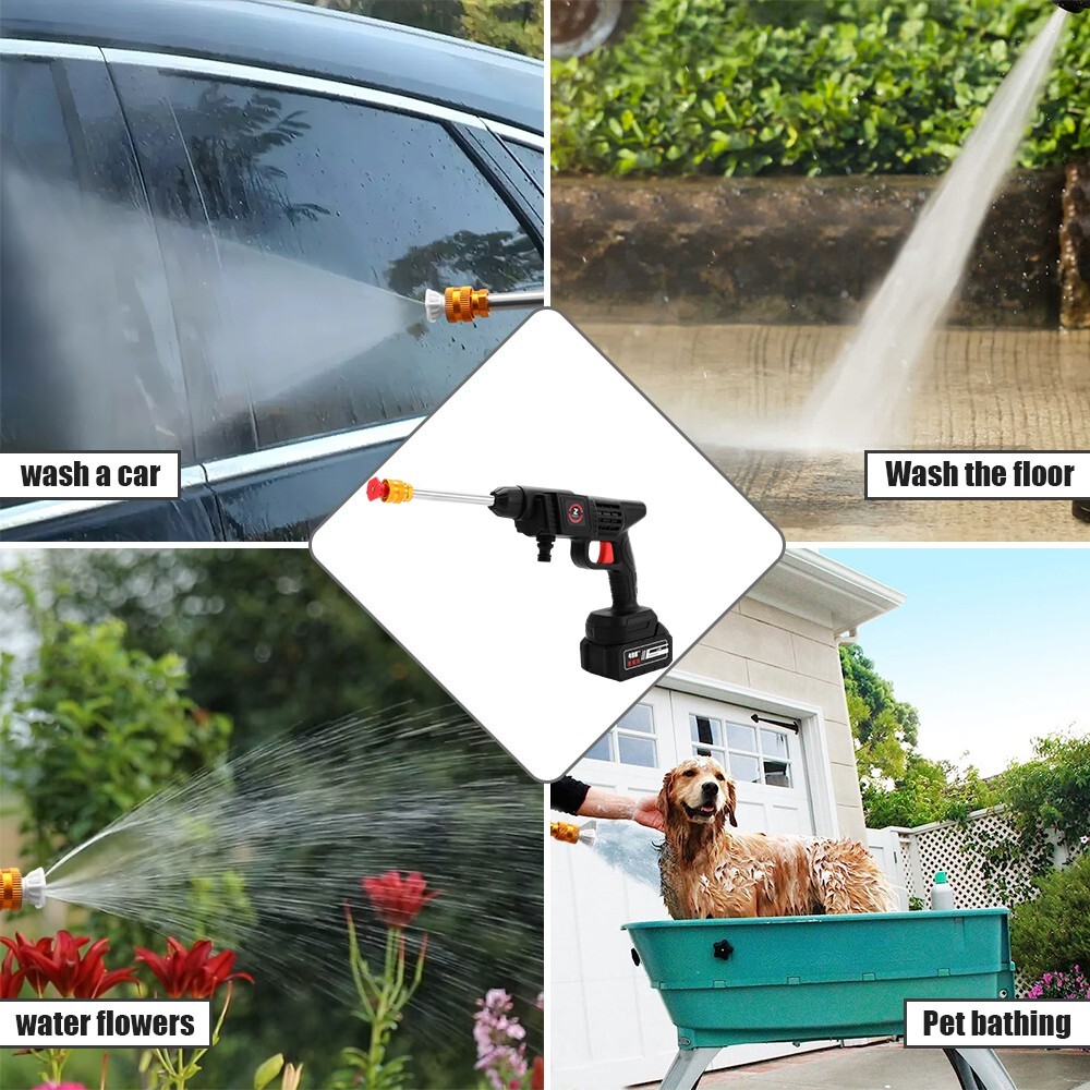 600W Cordless Car Pressure Washer Water Gun 24000rpm High Power Jet Wash Cleaner