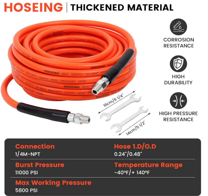 100FT Sewer Jetter Kit for Pressure Washer, 5800 PSI Water Jet Drain Cleaner