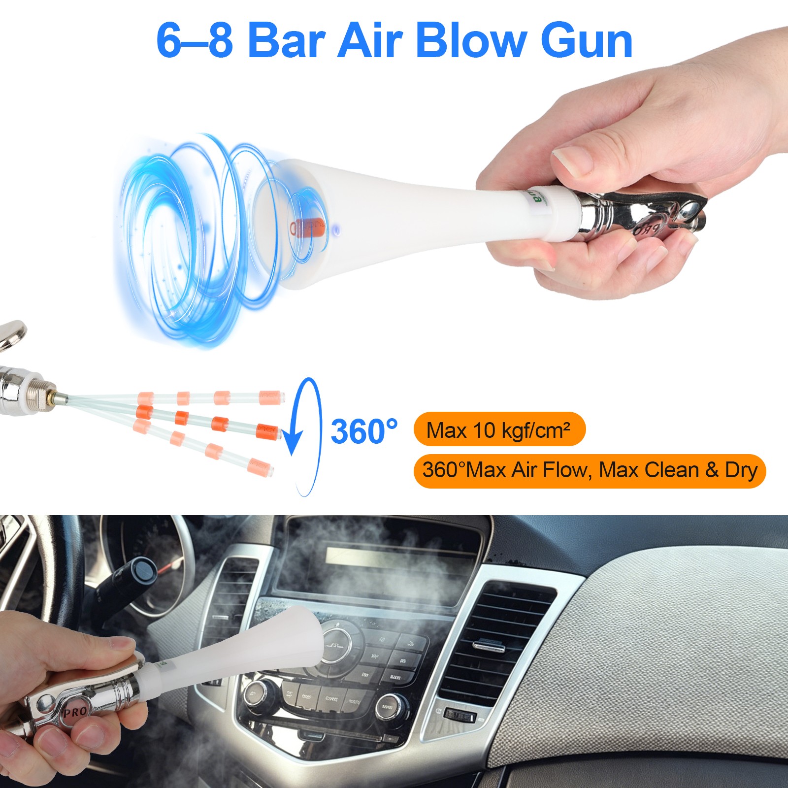 2-in-1 High-Pressure Car Cleaning Gun Nozzle Air Blow Interior Detailing Tool