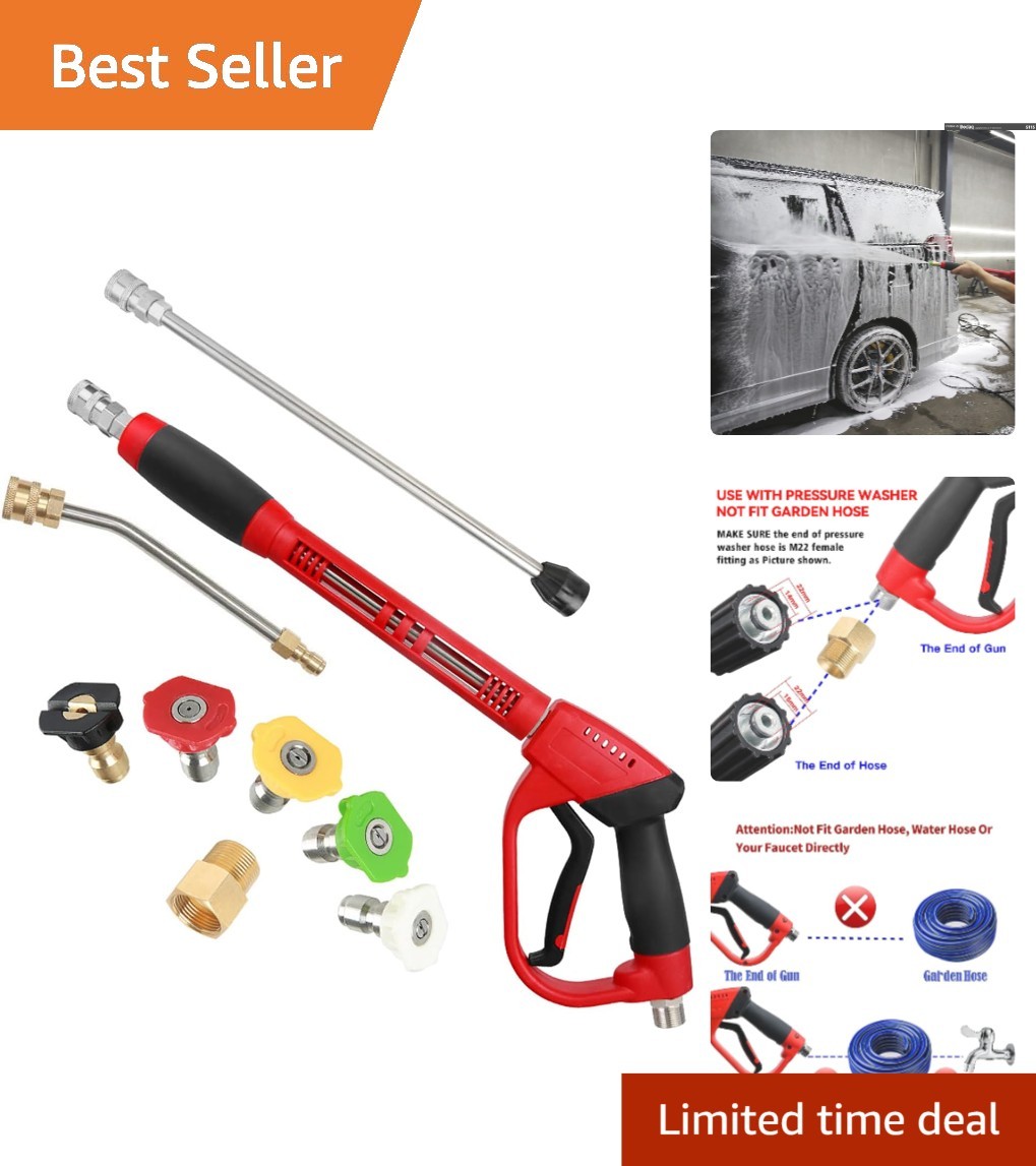 Heavy-Duty Pressure Washer Gun with 30-Degree Curved Rod & Quick Connect Fitting