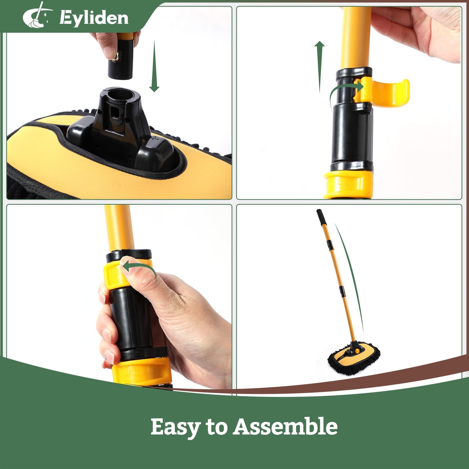 Eyliden Car Wash Brush Mop with Long Handle, 180° Swivel Head Yellow & Black