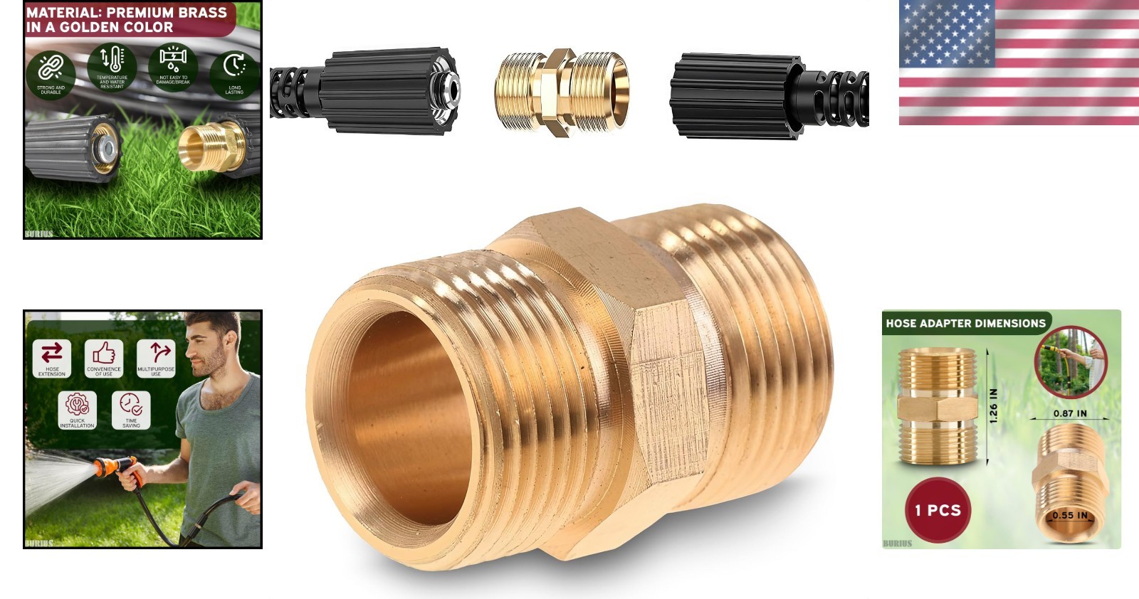 Quick Connect M22 14mm Pressure Washer Adapter, No-Leak Brass Coupling 4500 PSI