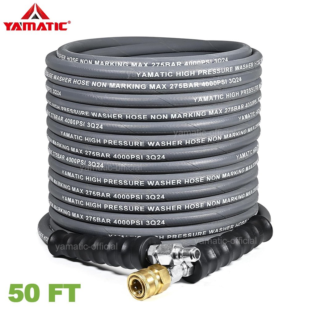 YAMATIC 5/16″ Pressure Washer Hose 50/100FT with Swivel Quick Connect, 4000 PSI