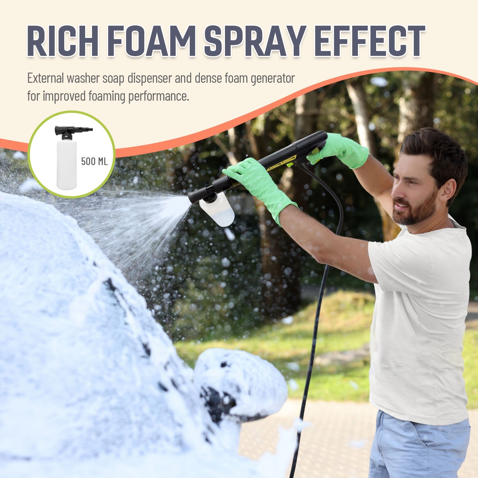 Pressure Washer 4200PSI 2.5GPM, Steel Lance, 500ML Foam Cannon, for Driveway