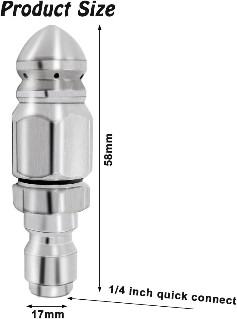 1 Set Stainless Steel Pressure Washer Sewer Jetter Nozzle, 1/4″ Quick Connect…