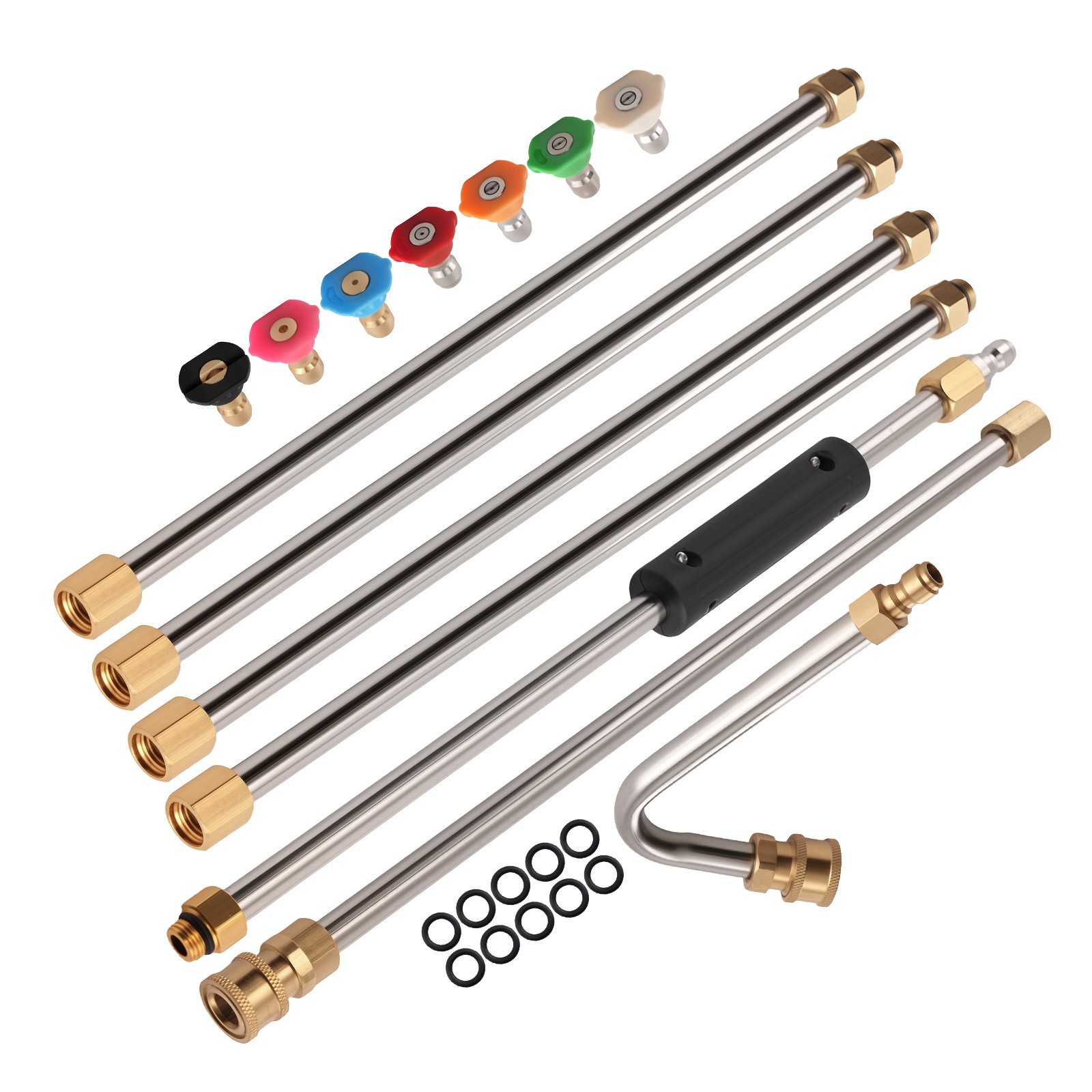 15in Pressure Washer Extension Rod Extension Wand Stainless Steel w/ 7 Nozzles