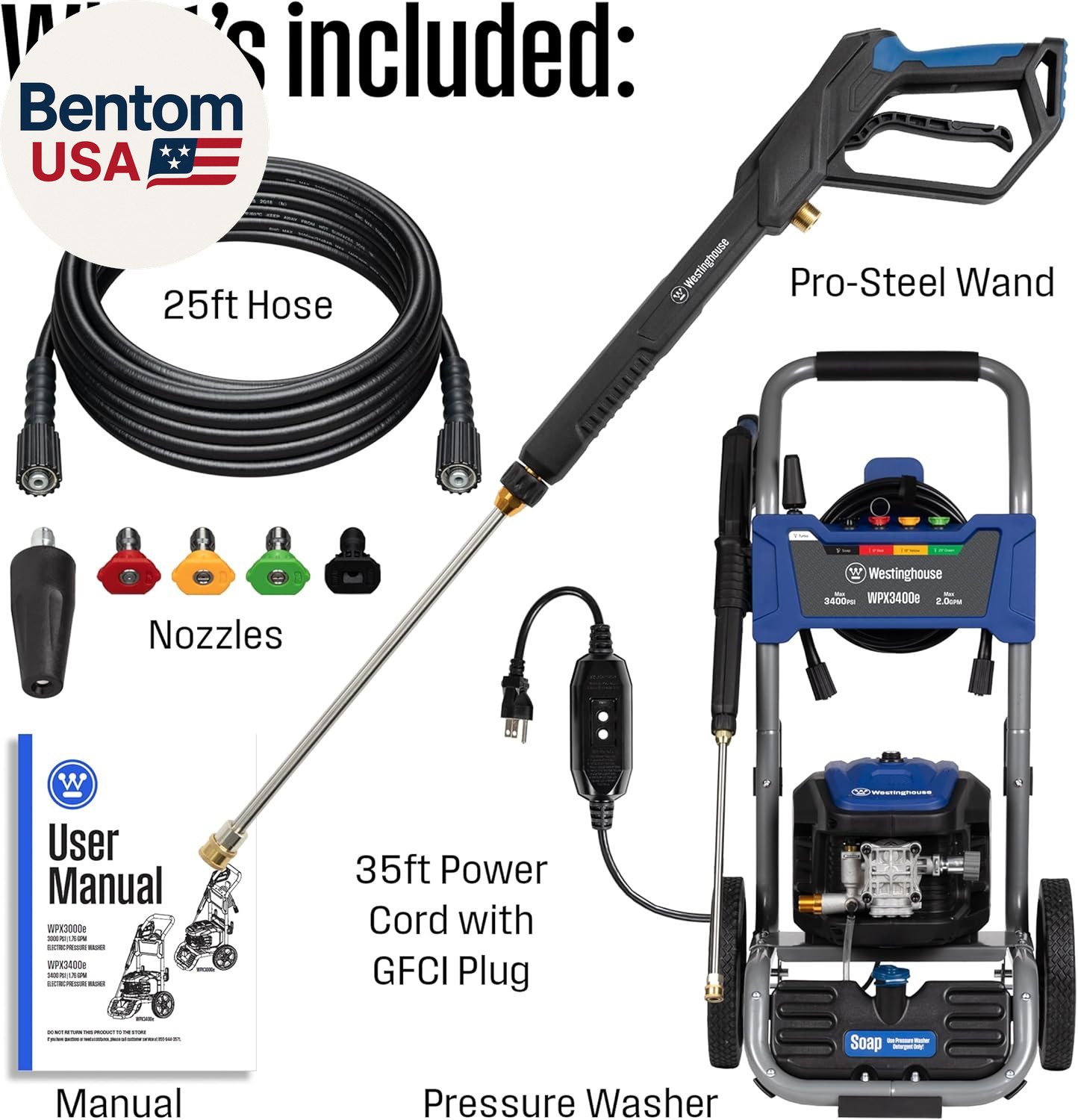 Wpx3400E Electric Pressure Washer, 3400 Max PSI and 2.0 Max GPM, Brushless Motor