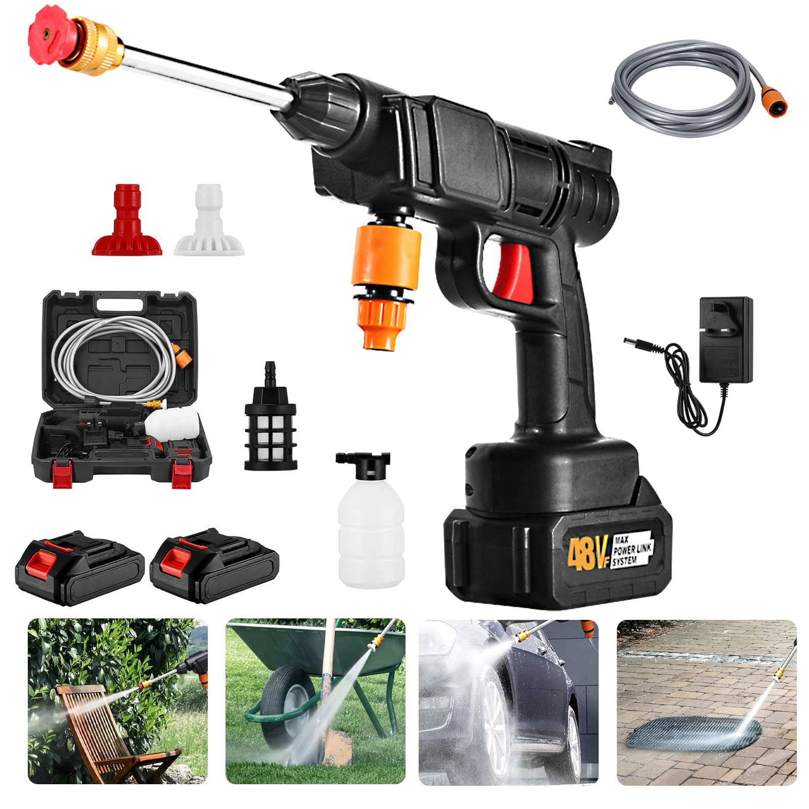 Portable Cordless Electric High Pressure Water Spray Car Gun Washer Cleaner Yard