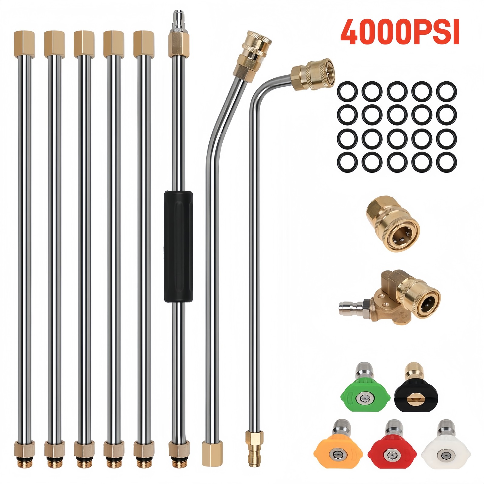 High Pressure Washer Gun Extension Wand Lance Gutter Cleaner Nozzles Set 4000PSI