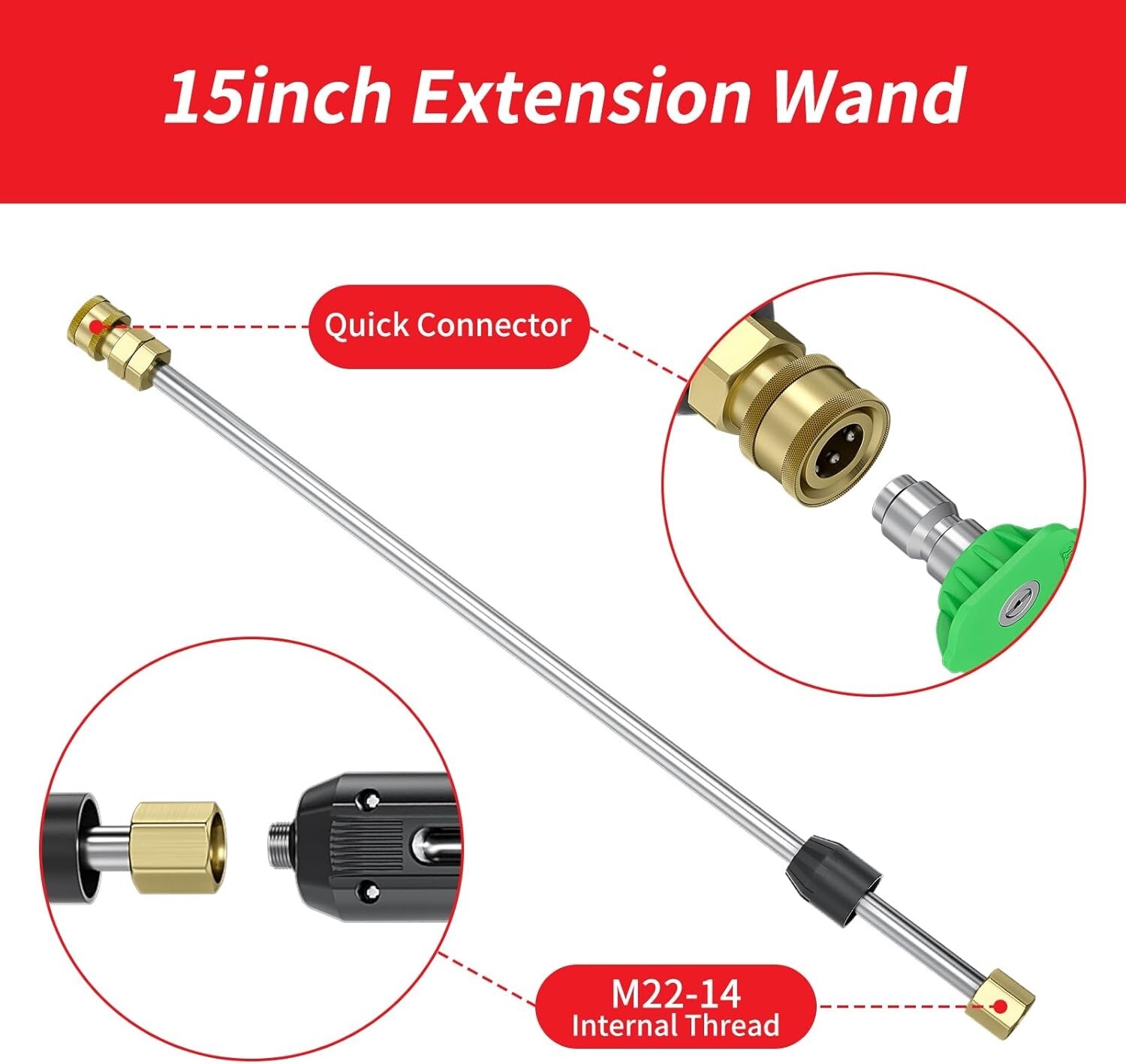 POHIR 3600 PSI Pressure Washer Gun 50FT Power Washing Hose and 15″ Wand M22