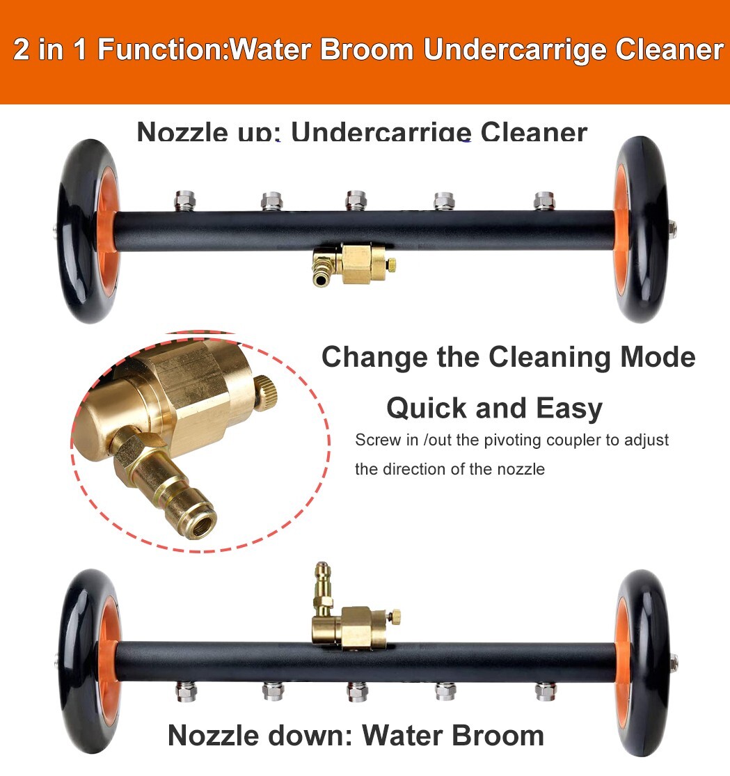 18″ Pressure Washer Surface Cleaner Water Broom Undercarrige Car Clean Brush 2-1