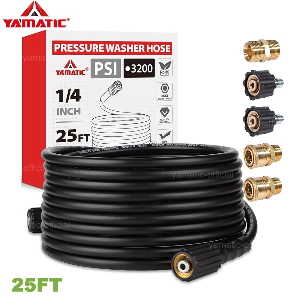 YAMATIC 3200 psi High Pressure Washer Hose 1/4″ M22-14mm, 3/8″ Quick Connectors