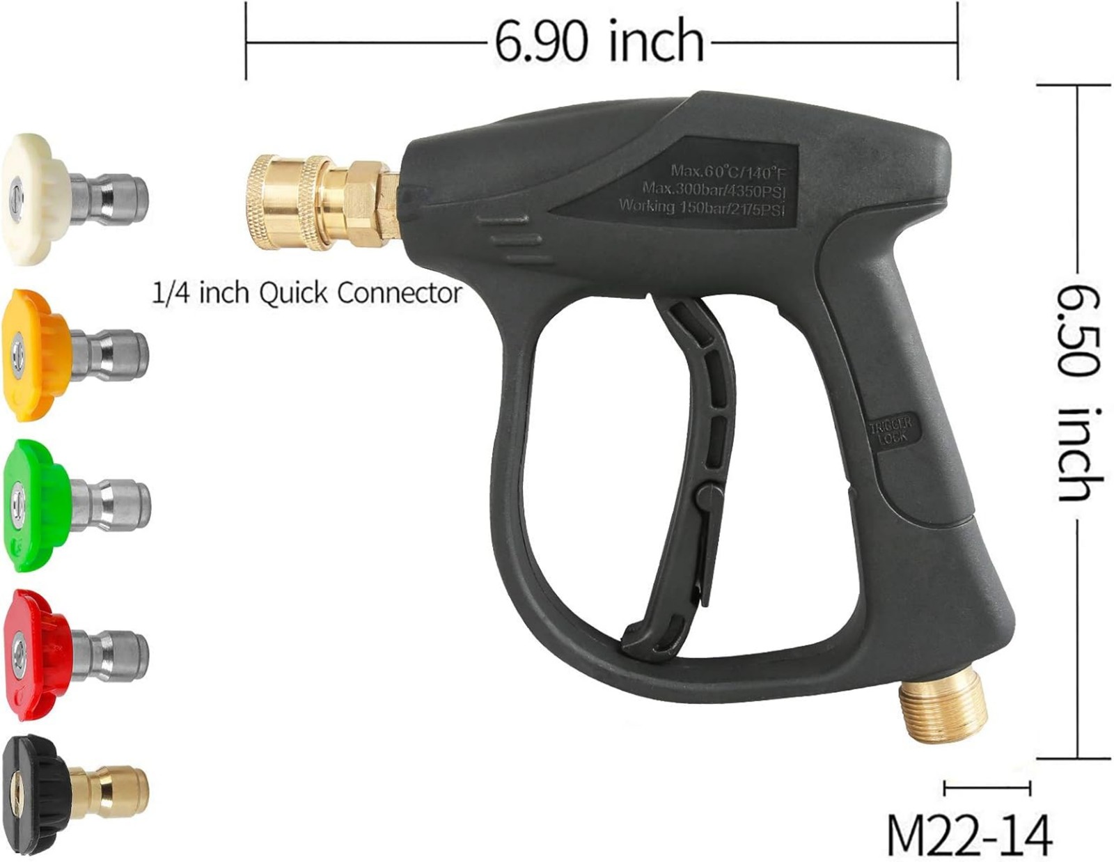High-Pressure Spray Gun M22x14 Thread Safety Lock Trigger 0.44kg