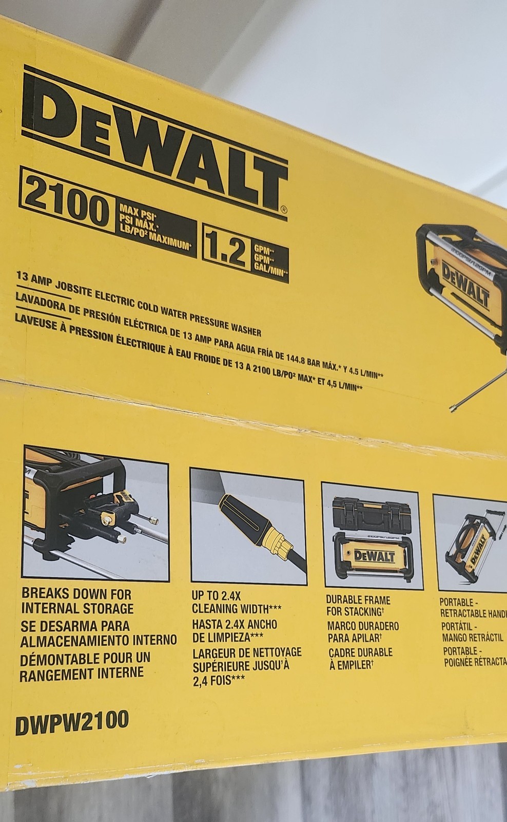 DEWALT 2100 PSI 1.2 GPM 13 AMP COLD WATER ELECTRIC PRESSURE WASHER BRAND NEW!