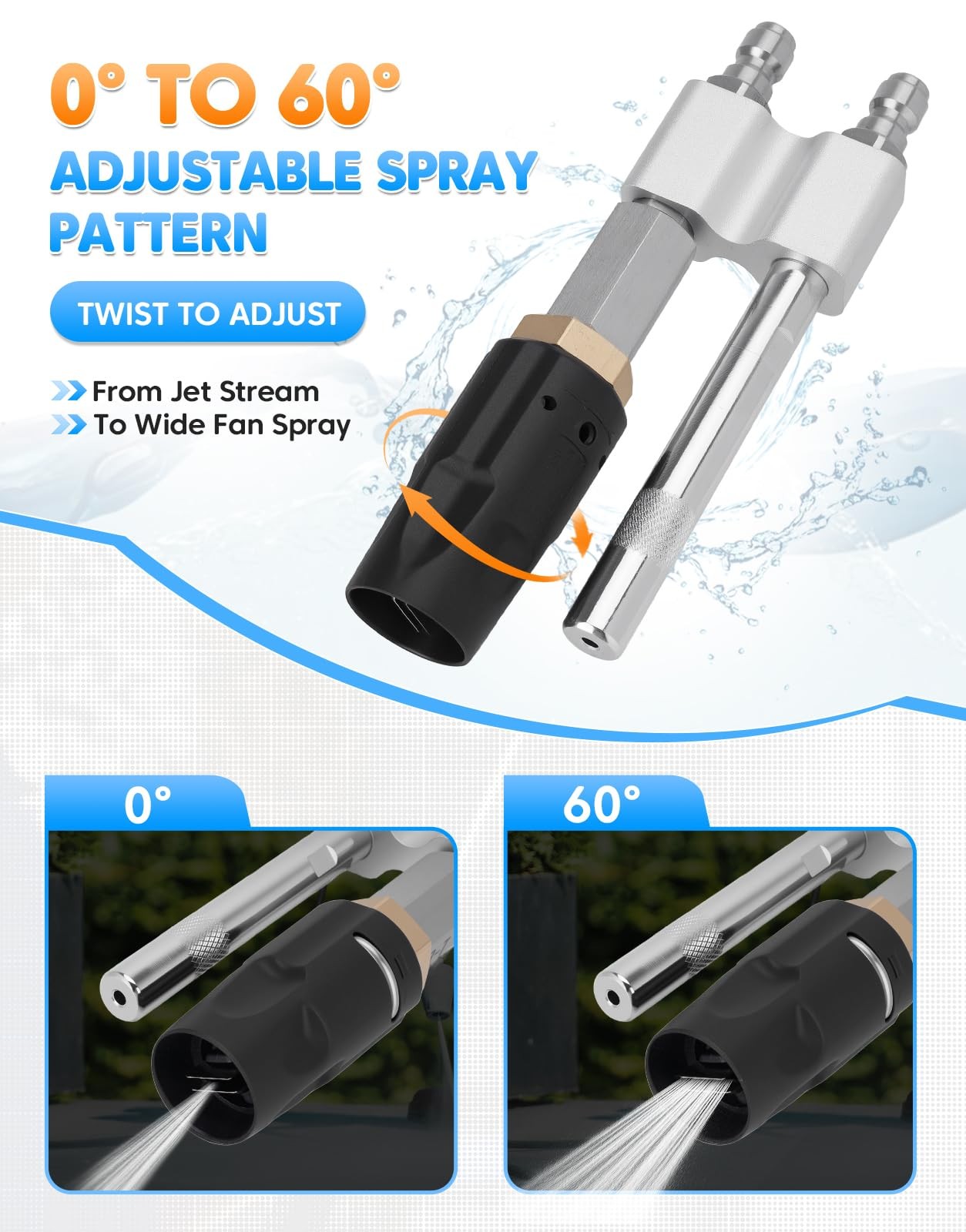 Adjustable Soft Wash Nozzle 2 in 1 M5 Tip Twist for 3-7 GPM Pressure Washer 1/4″