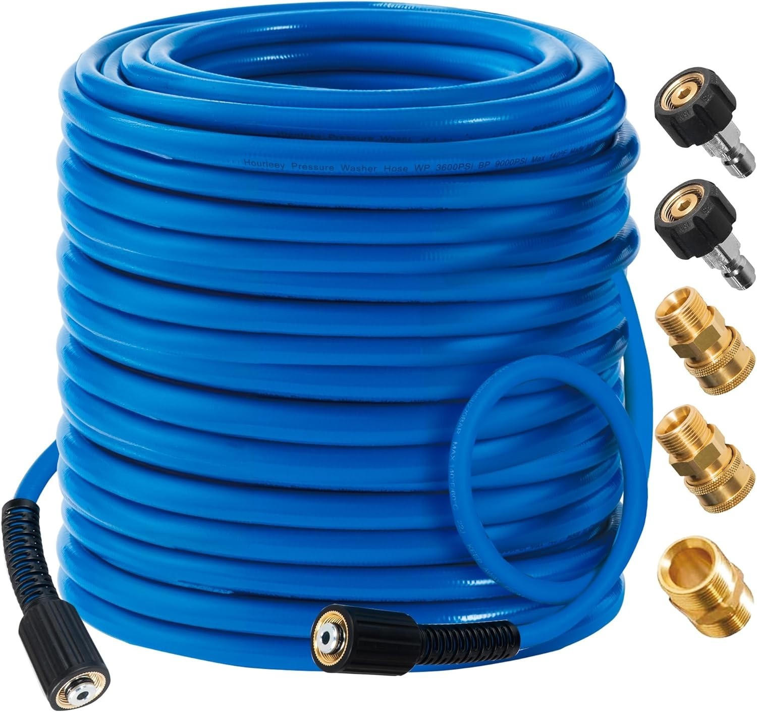 Flexible 100 FT Pressure Washer Hose – 3600 PSI with 5 Adapters for Versatility