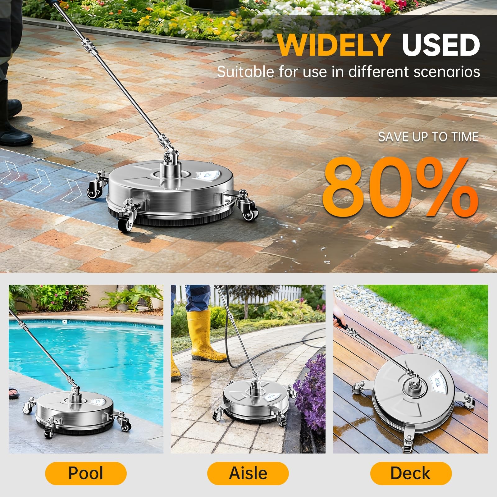 14″ Stainless Steel Pressure Washer Surface Cleaner with 4 Caster Wheels, 400…