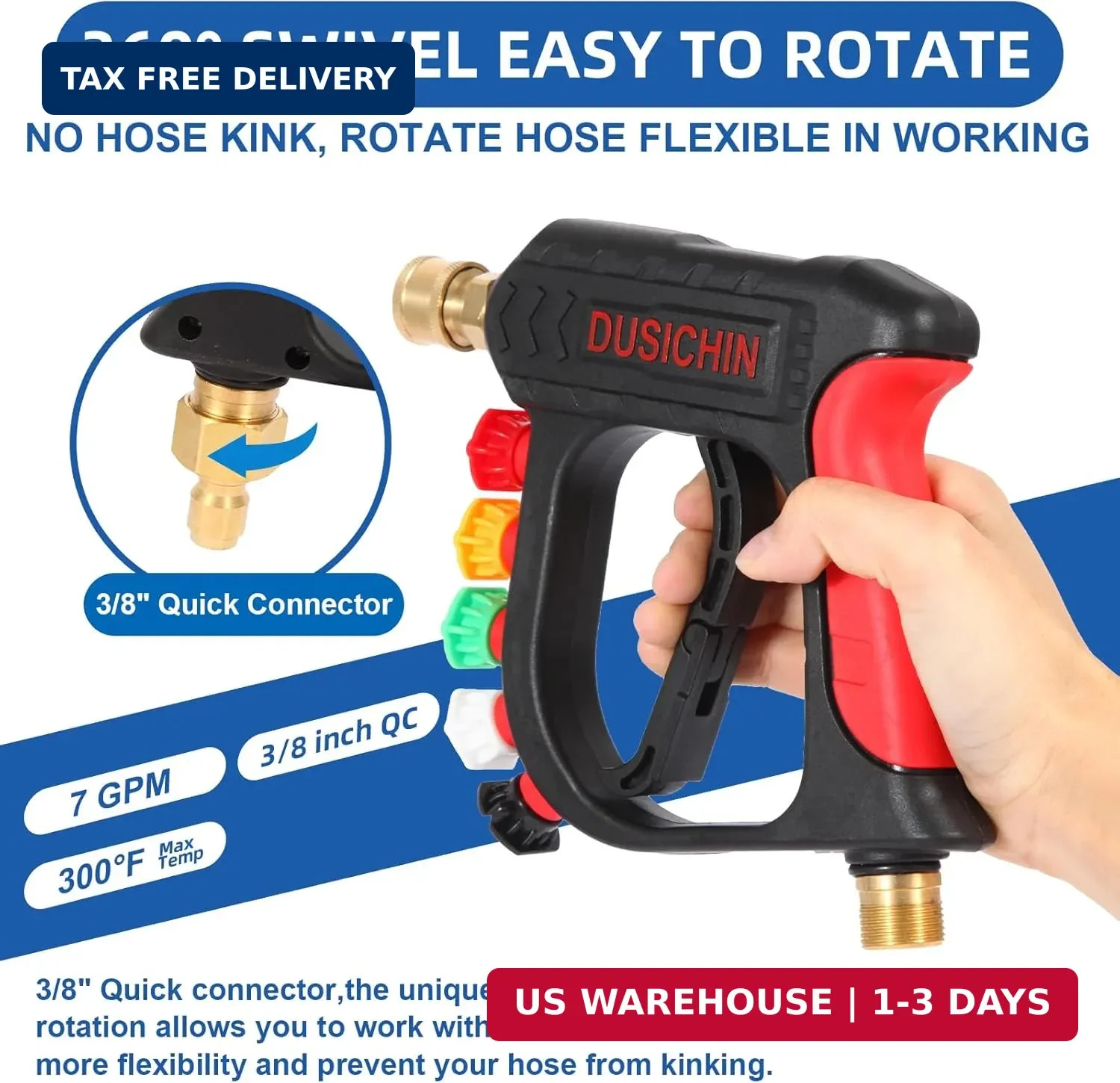 DUSICHIN Foam Cannon Short Pressure Washer Gun 1/4 Inch Quick Connector,Car Wash