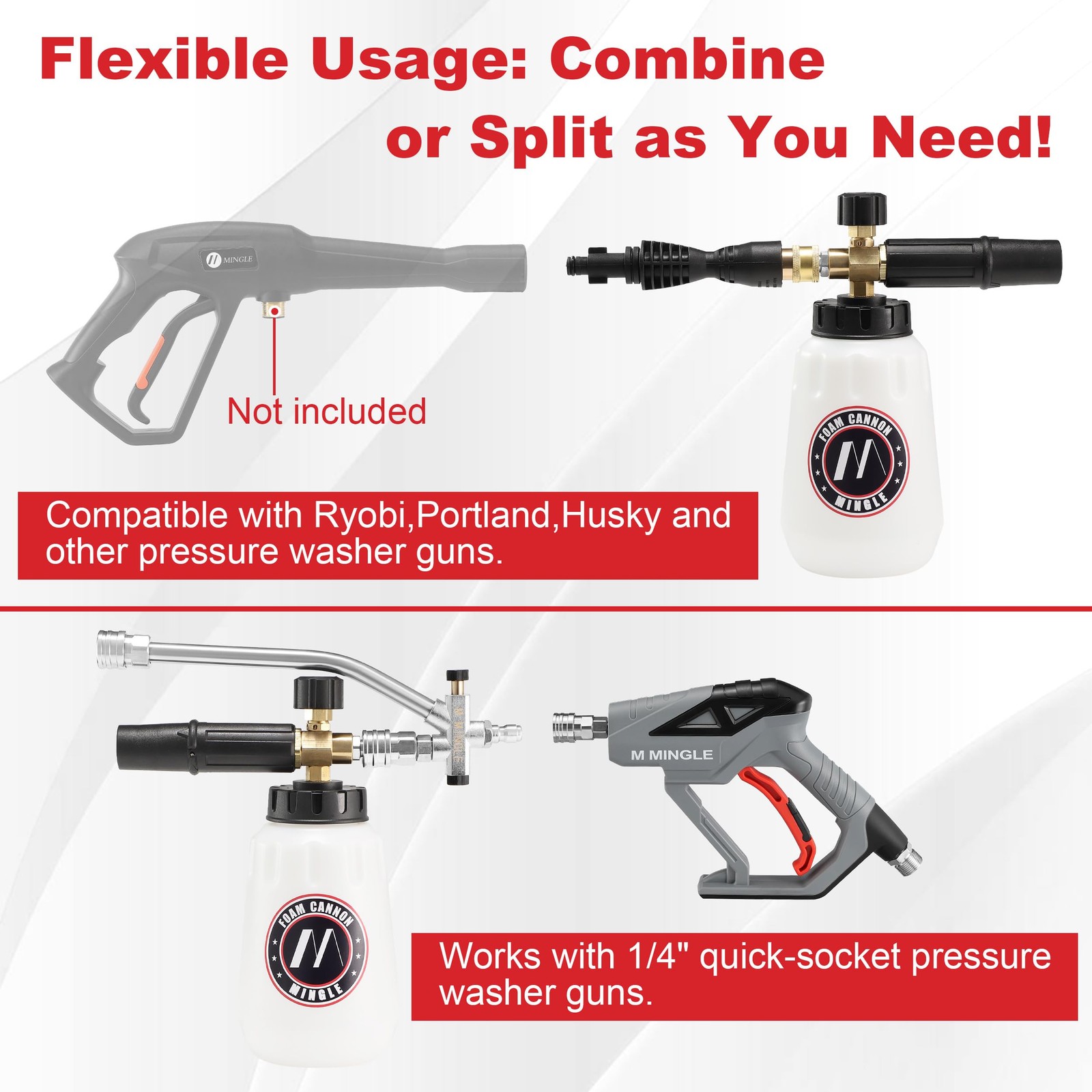 Foam Cannon Dual Connector Accessory for Pressure Washer Kit, Compatible with…