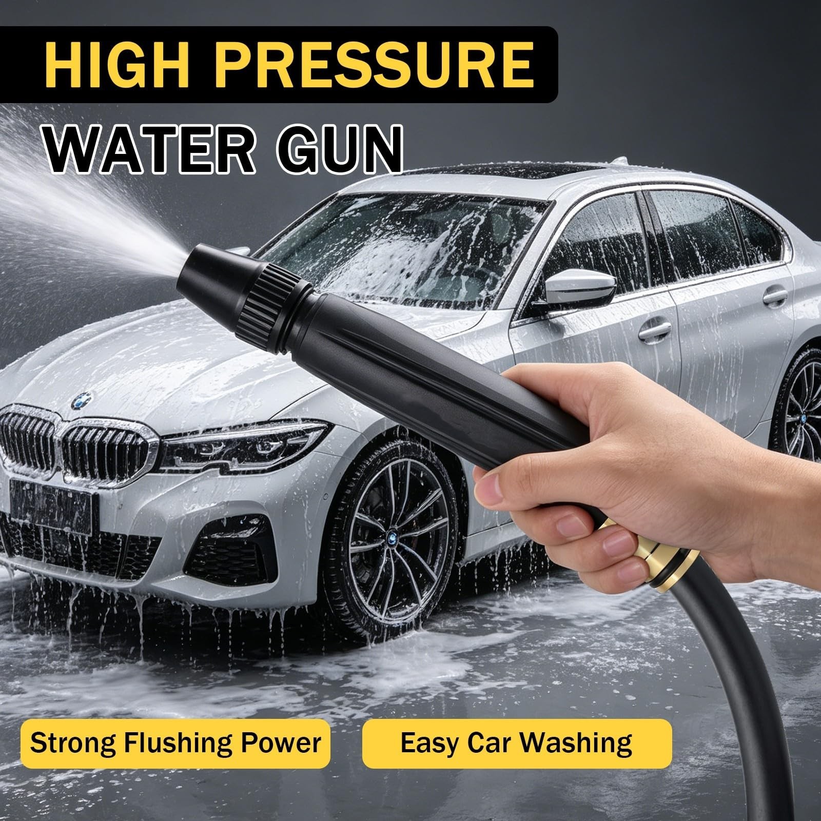 High-Pressure Car Wash Water Gun with Booster Nozzle, 3-Modes Adjustable Sprayer