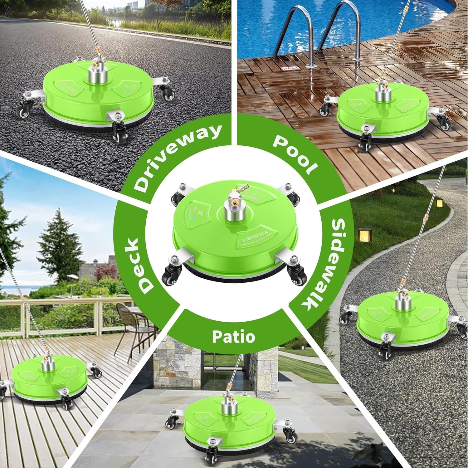Eco-Friendly 14″ Pressure Washer Surface Cleaner – Green Stainless Steel Design