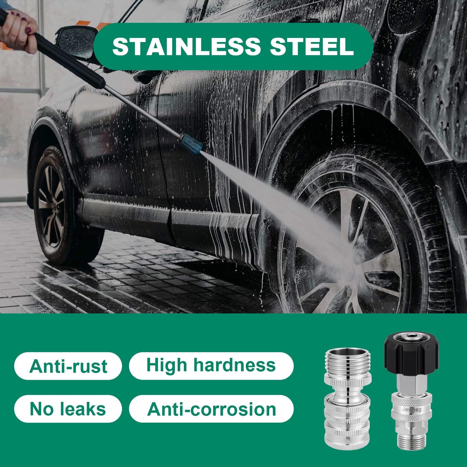 Stainless Steel Pressure Washer Quick Connect Kit, M22 14mm to 3/8 Inch