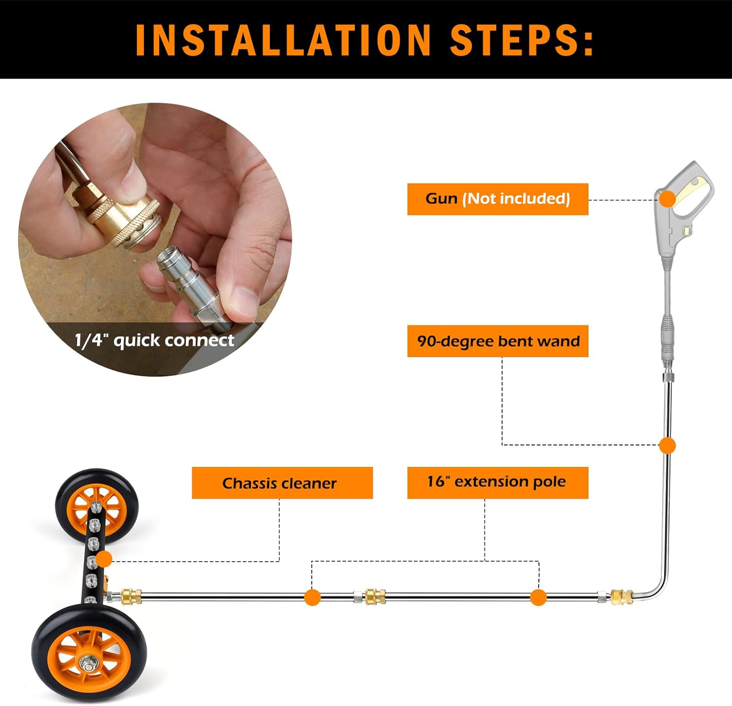 16″ Undercarriage Pressure Washer Attachment with Extension Wand, 4000 PSI