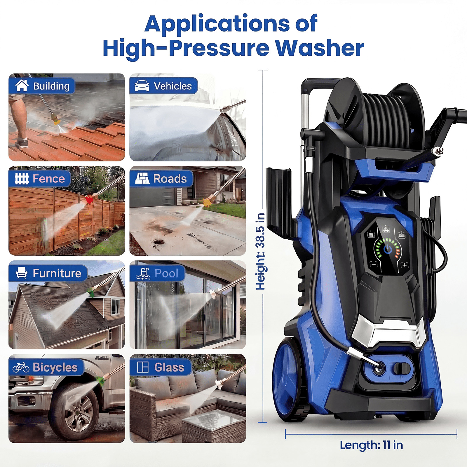 Electric Pressure Washer 5000PSI 3.4GPM with Adj-15-Level Touch Screen