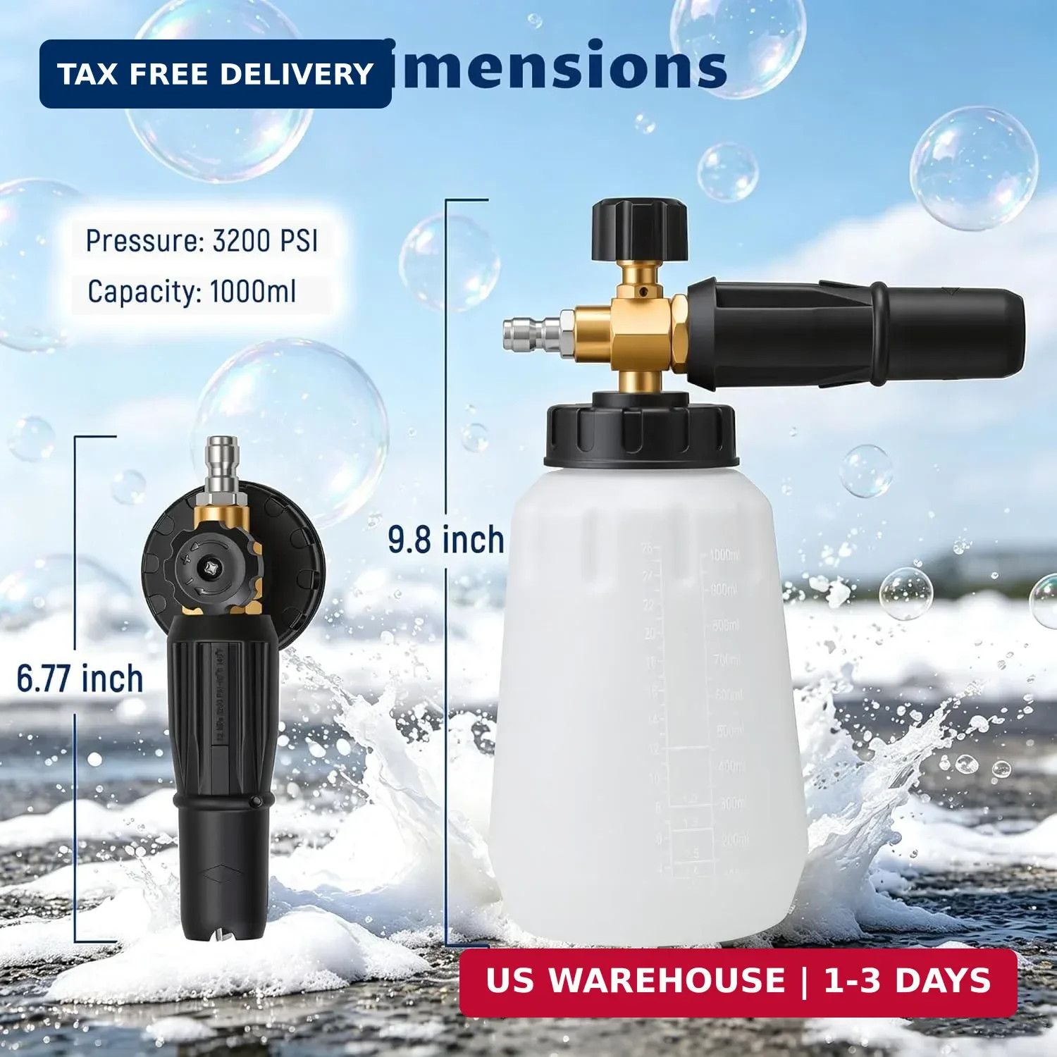 Lichamp Foam Cannon for Pressure Washer, 1000ml Wide Mouth Snow Foam Lance, 1/4