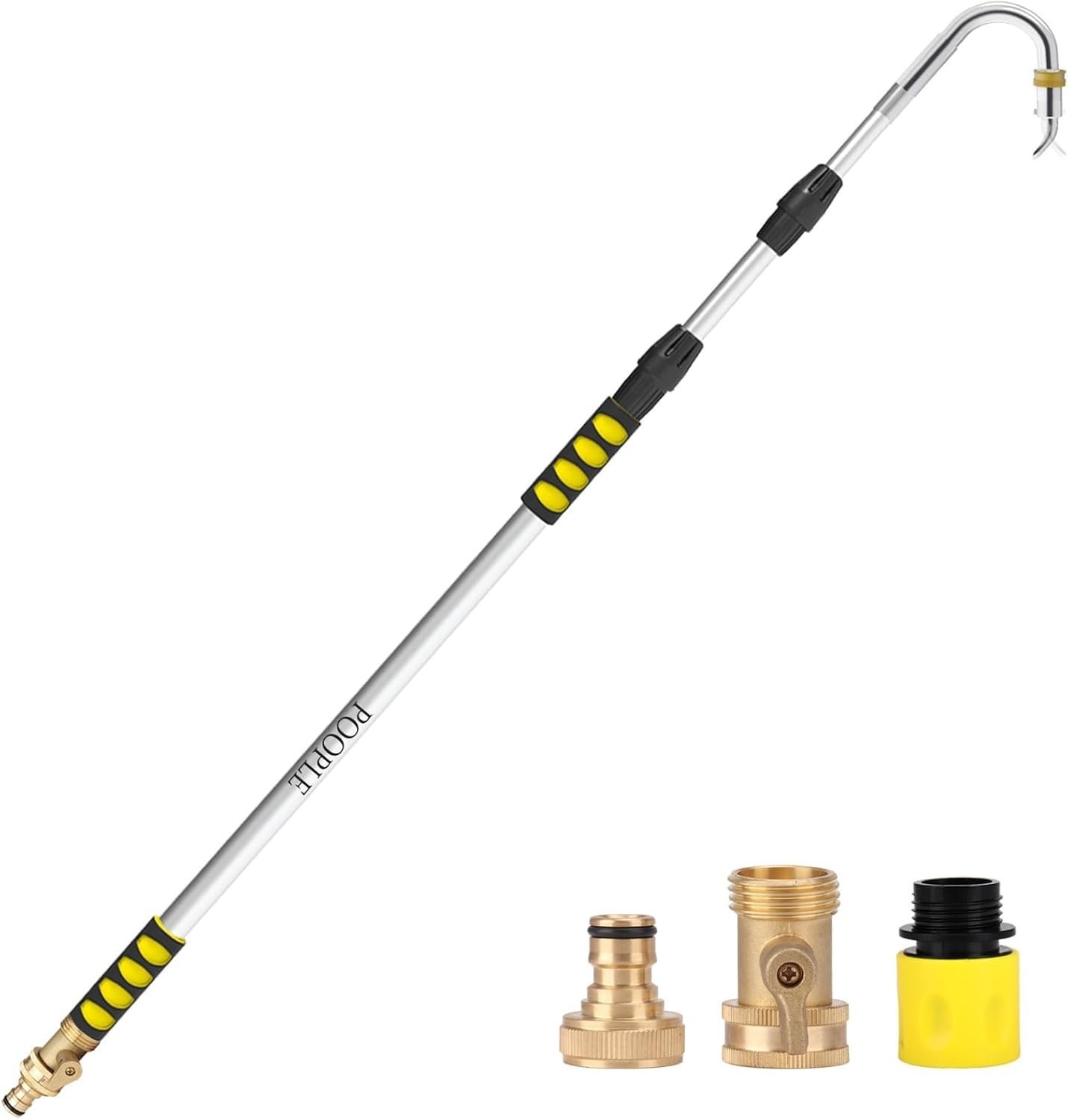 20FT Telescoping Gutter Cleaning Tool, 360° Metal Head, Hose Attachment & Adapte