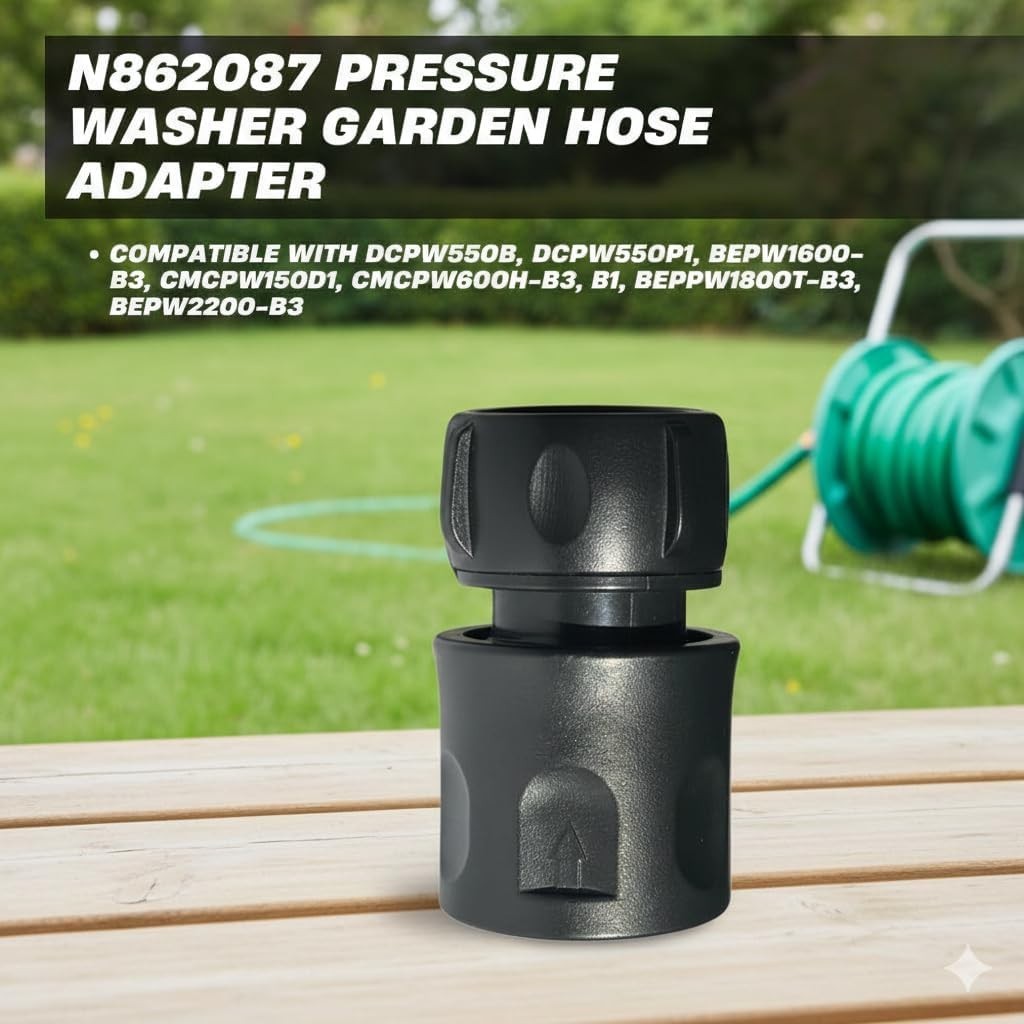N862087 Garden Hose Adapter for Dewalt Pressure Washer Black 2 Pack