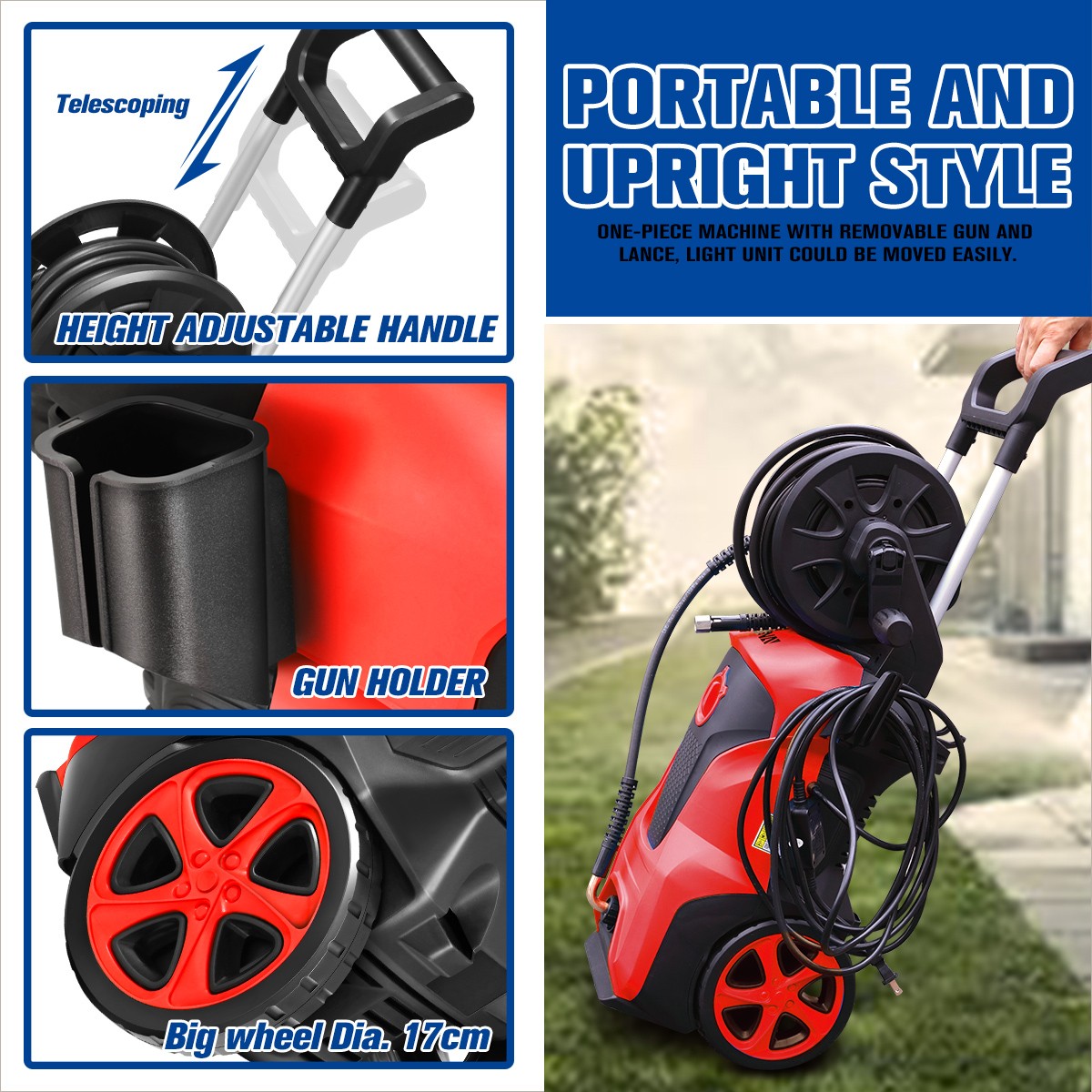 2176 PSI 2.4 GPM High-Pressure Electric Power Cleaner Car Washer Machine Red