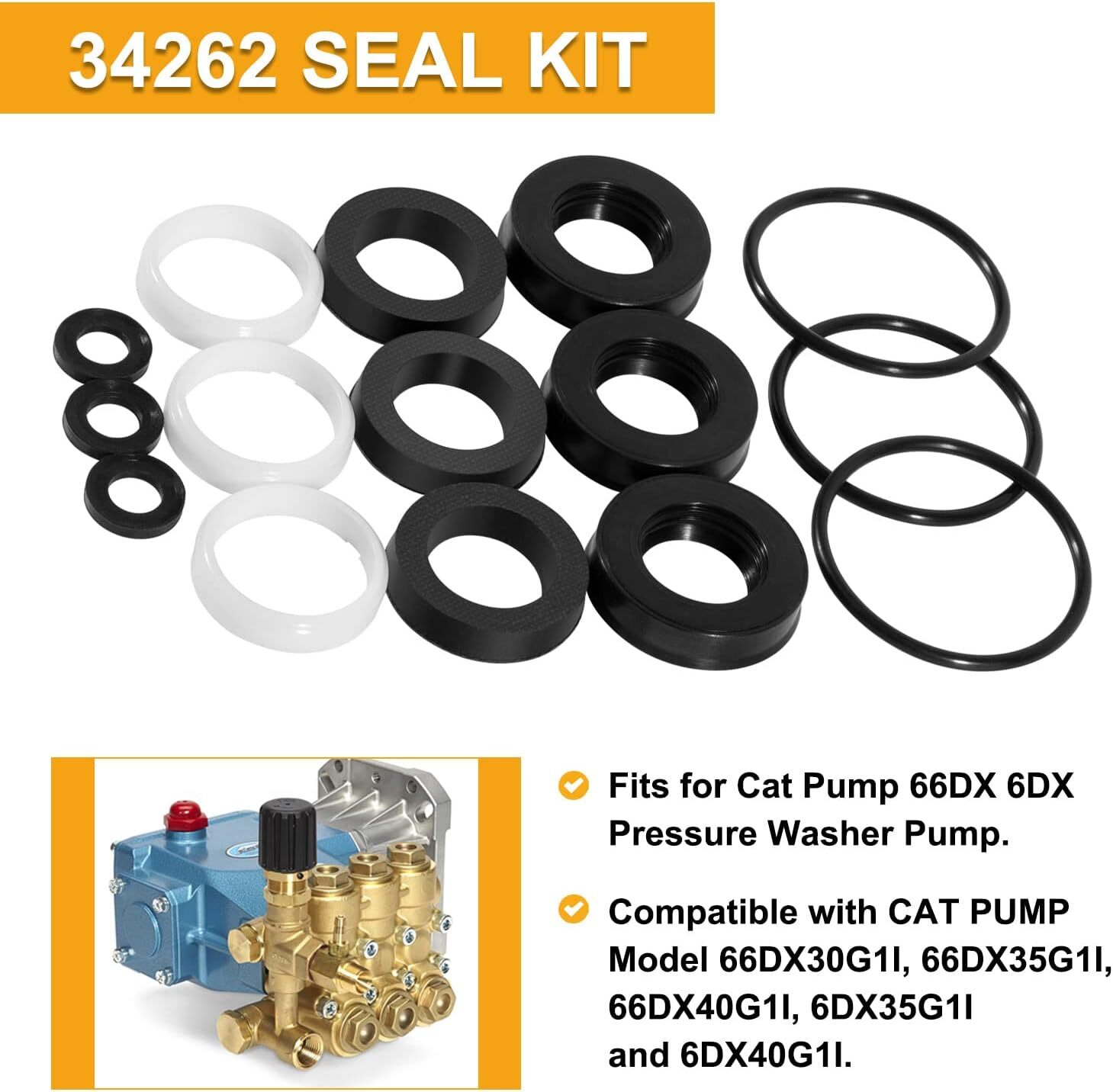 34262 Seal Kit for Cat Pump 66DX 6DX Pressure Washer Pump for 6DX35G1I, 6DX40G1I